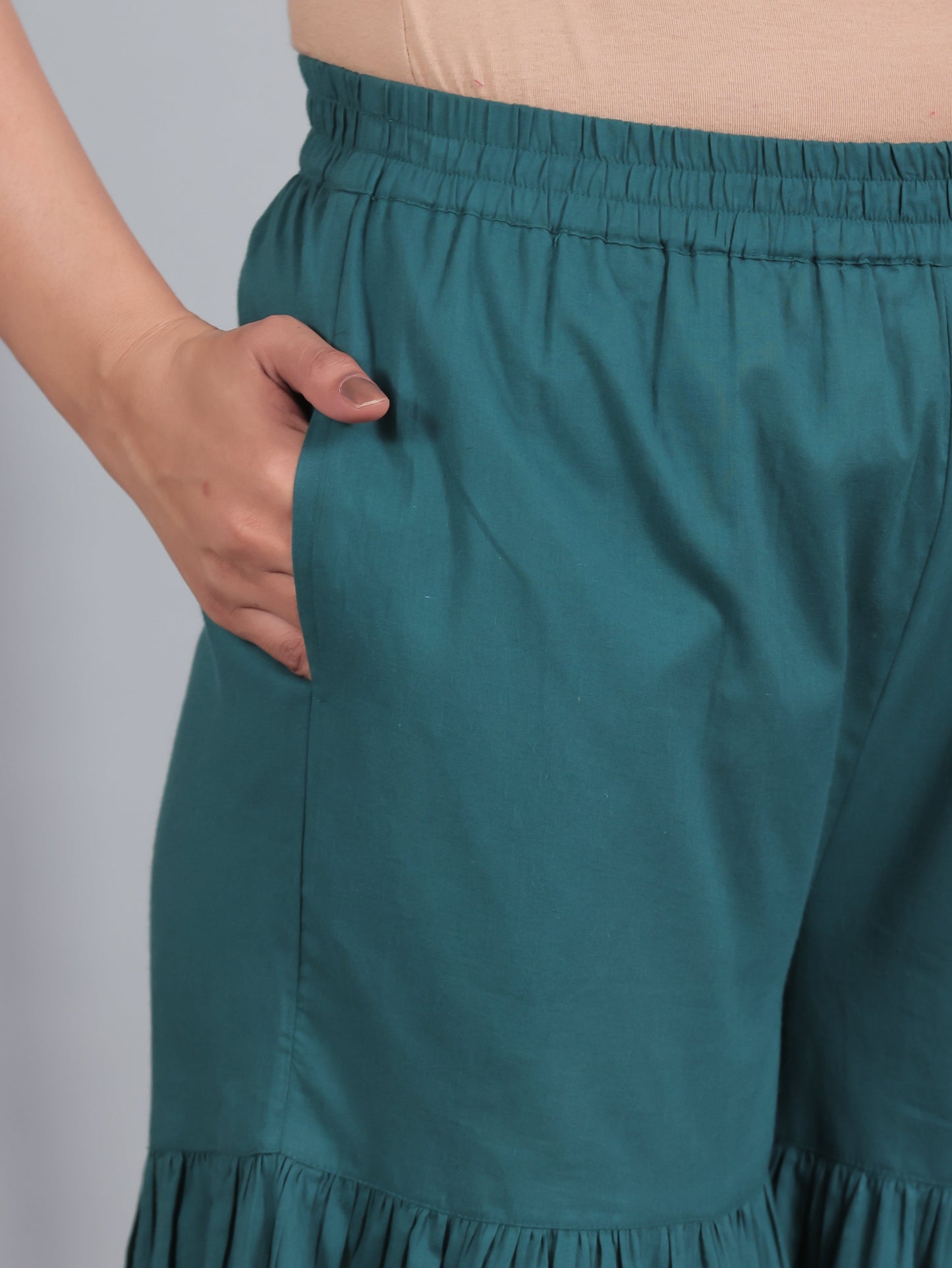 Soft Cotton Floral Straight Teal Kurta