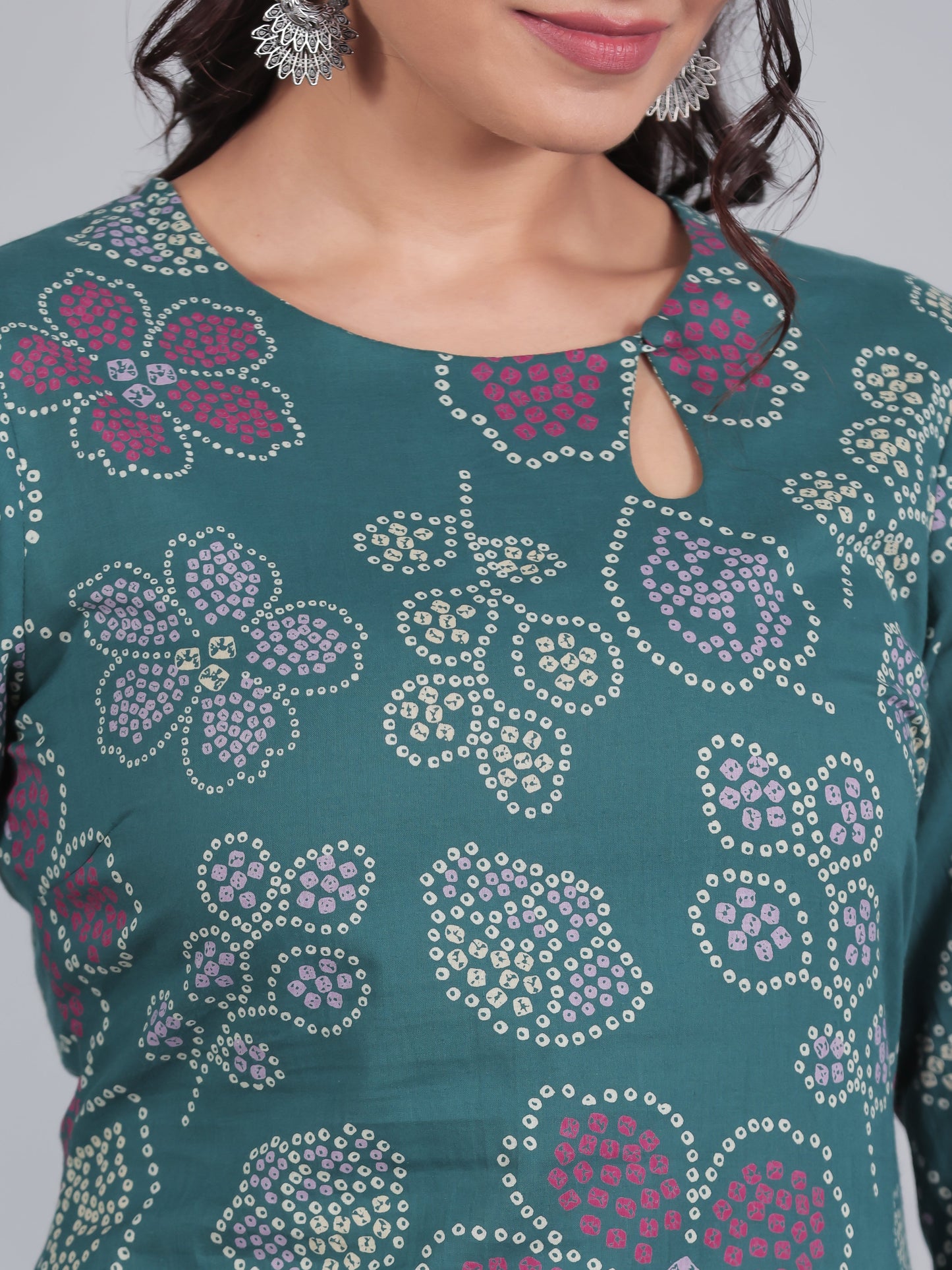 Soft Cotton Floral Straight Teal Kurta