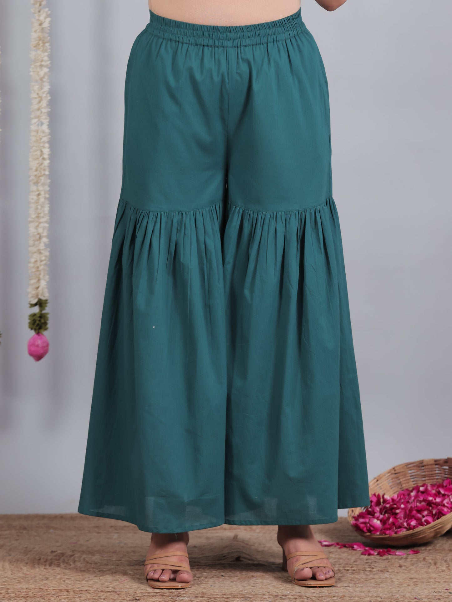 Soft Cotton Floral Straight Teal Kurta