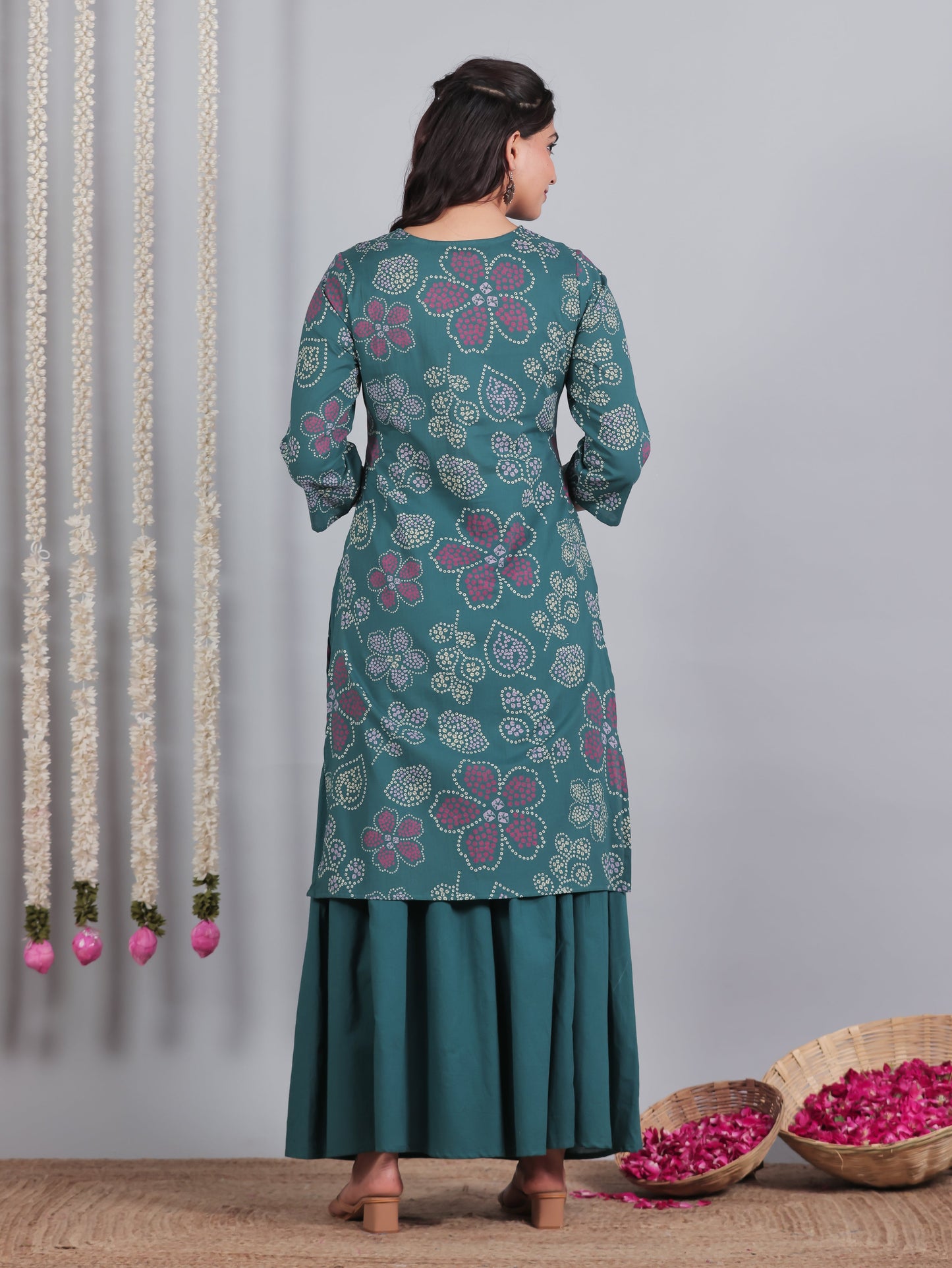 Soft Cotton Floral Straight Teal Kurta