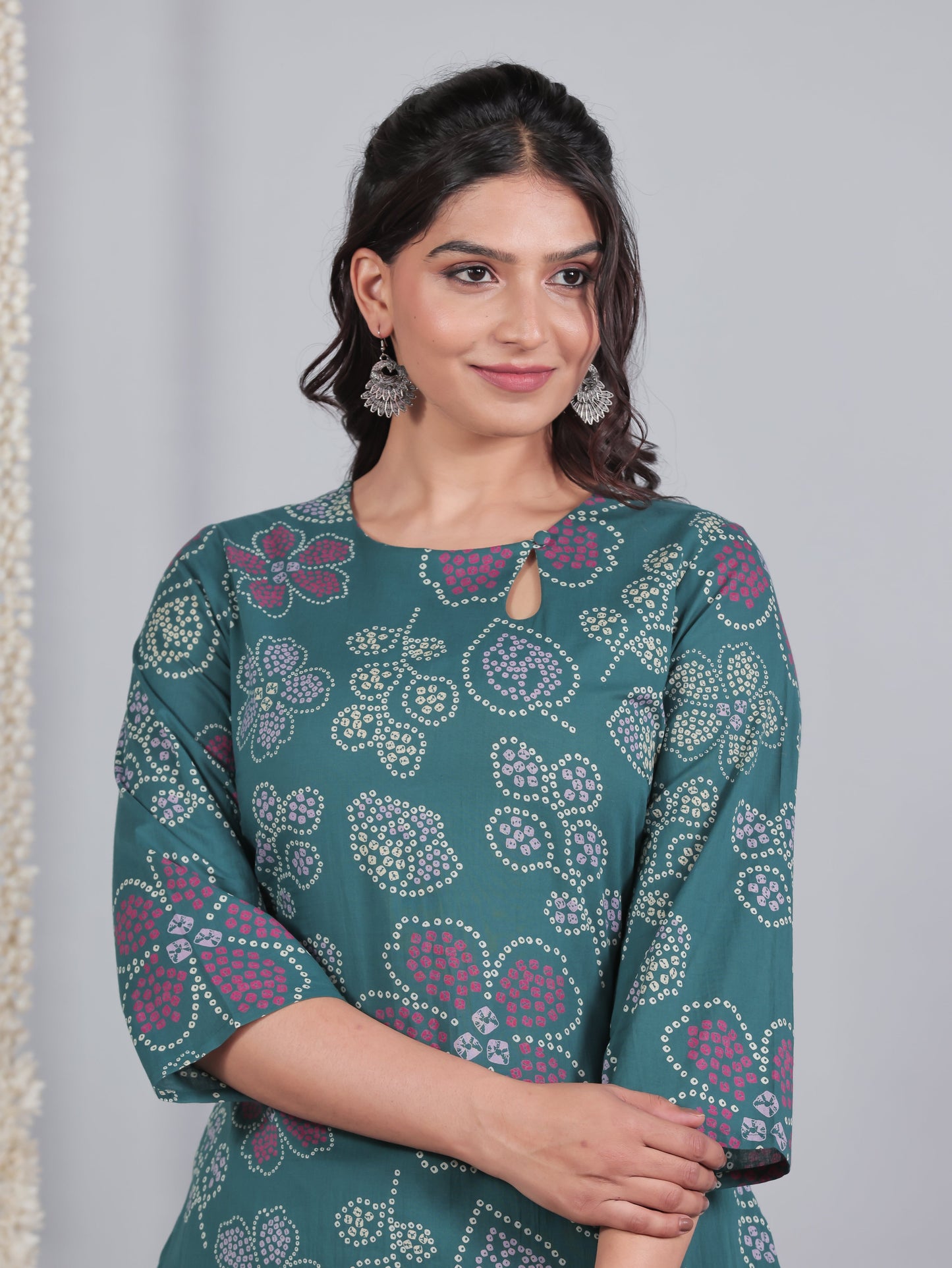 Soft Cotton Floral Straight Teal Kurta
