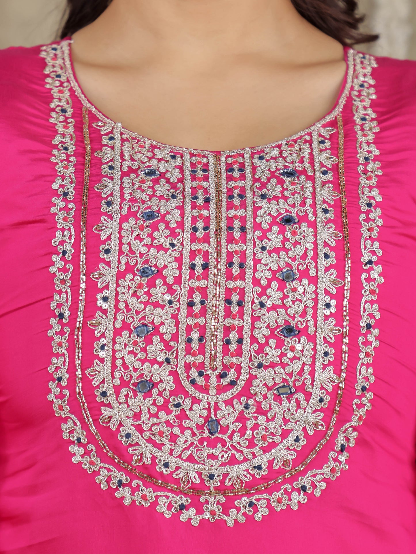 Embroidered Romen silk Solid Pink Kurta