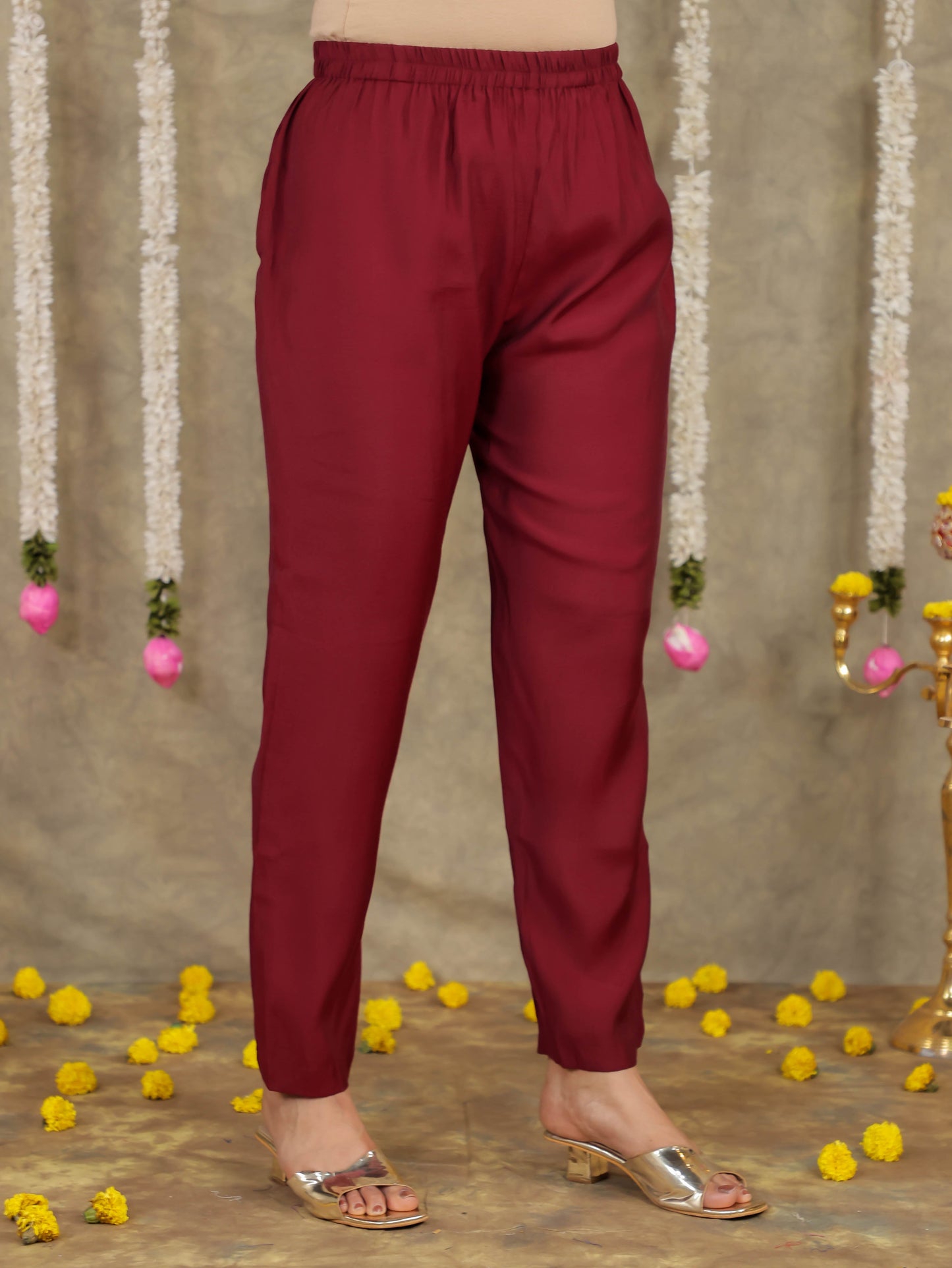 Embroidered Romen silk Solid Wine Kurta