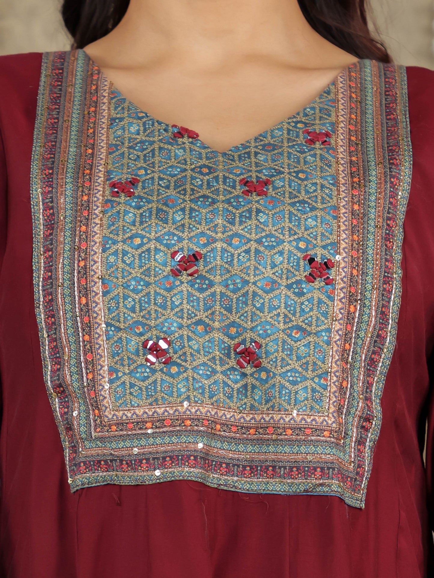 Embroidered Romen silk Solid Wine Kurta