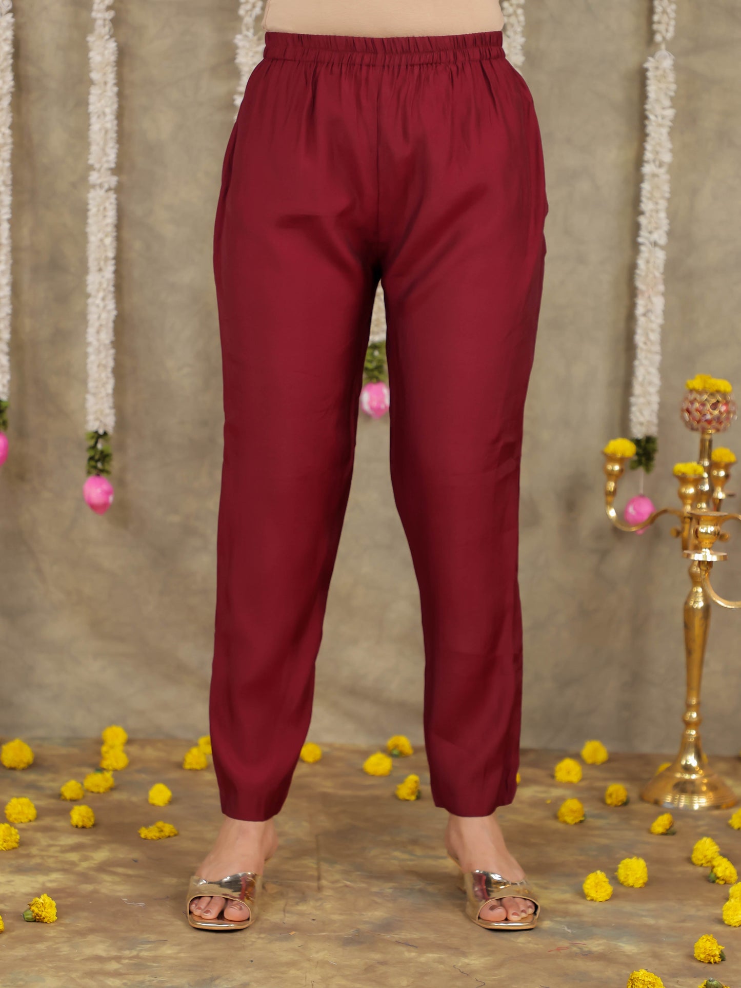 Embroidered Romen silk Solid Wine Kurta
