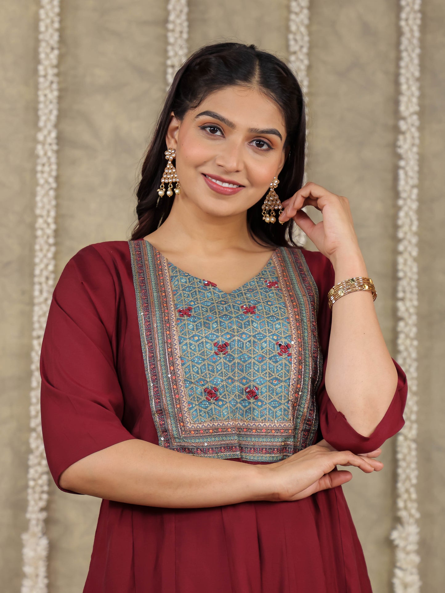 Embroidered Romen silk Solid Wine Kurta