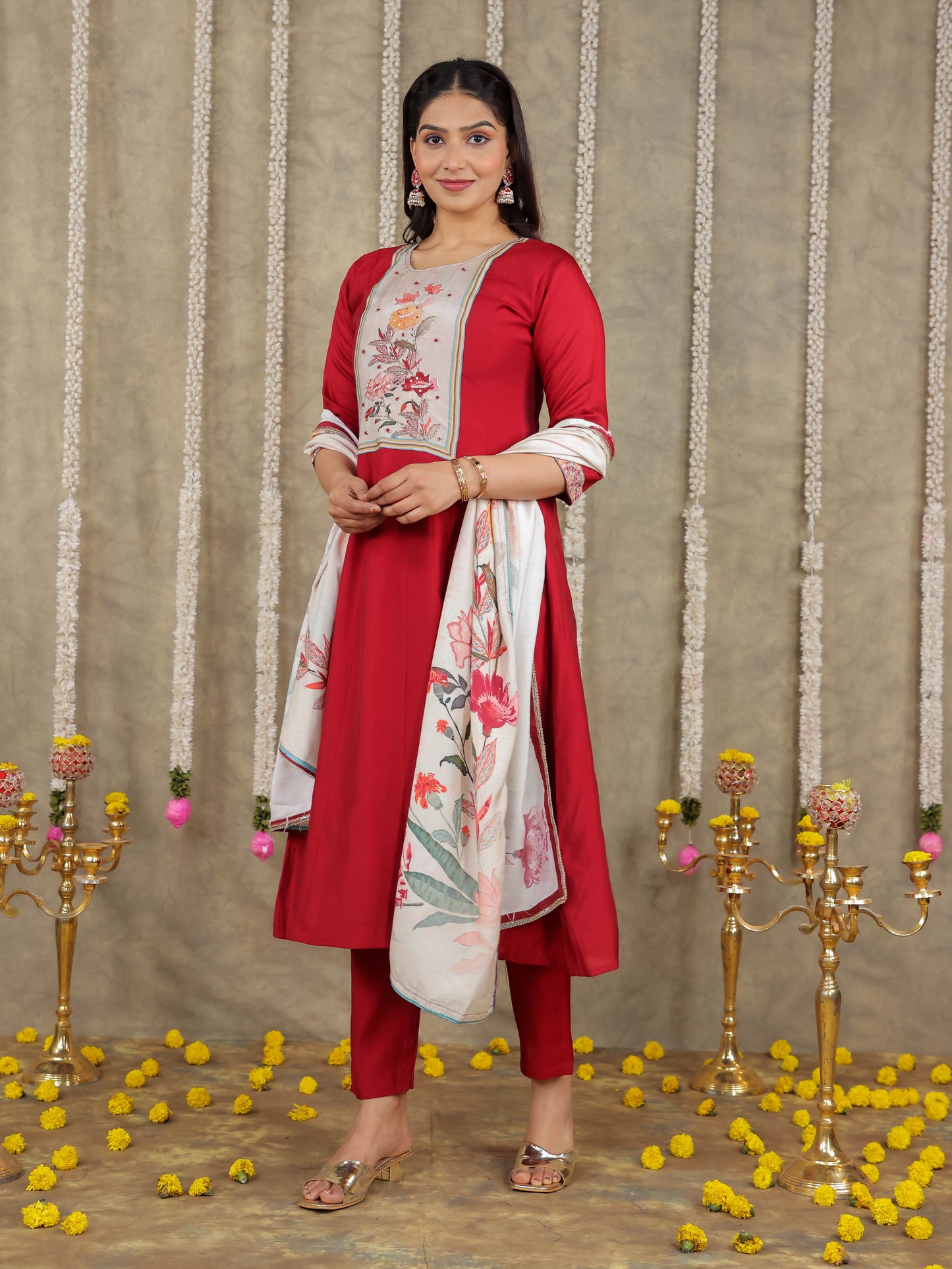 Chanderi Solid Maroon Kurta