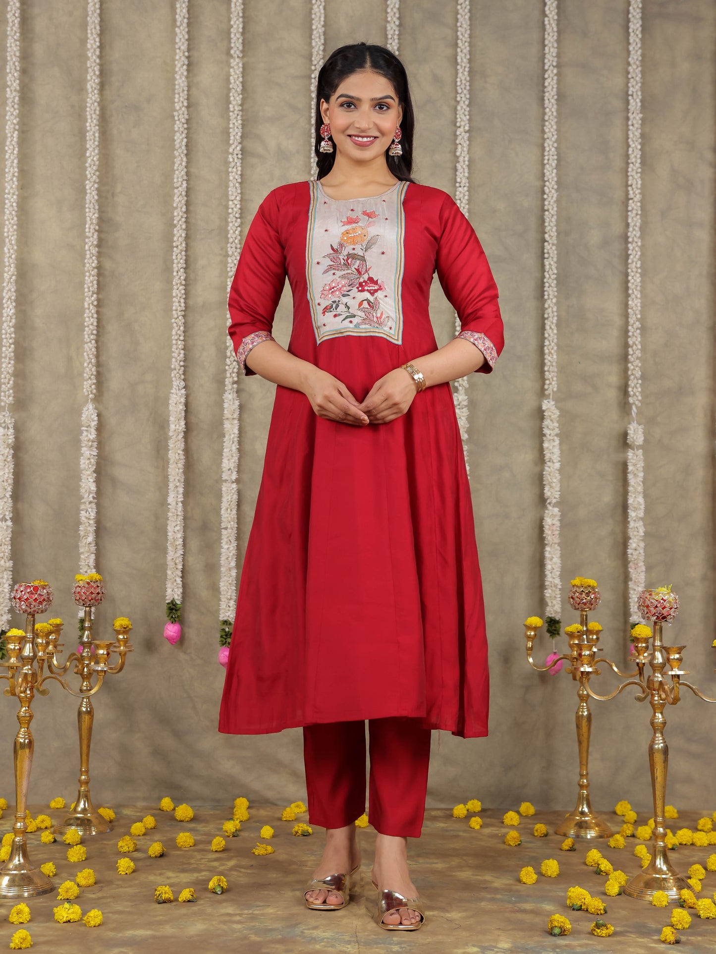 Chanderi Solid Maroon Kurta