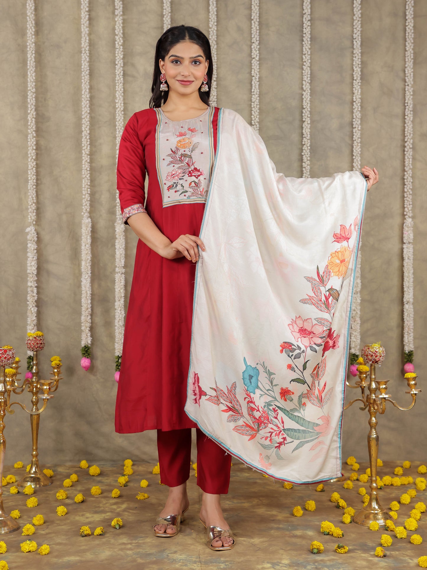 Chanderi Solid Maroon Kurta