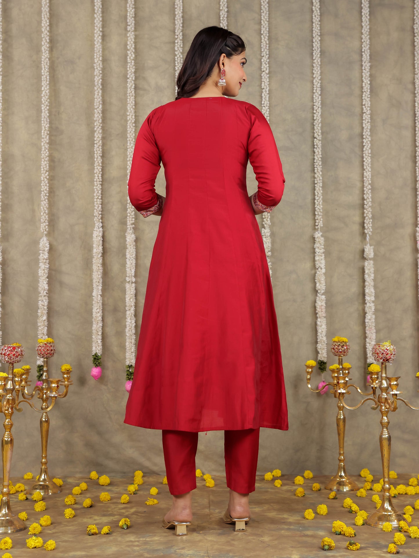 Chanderi Solid Maroon Kurta