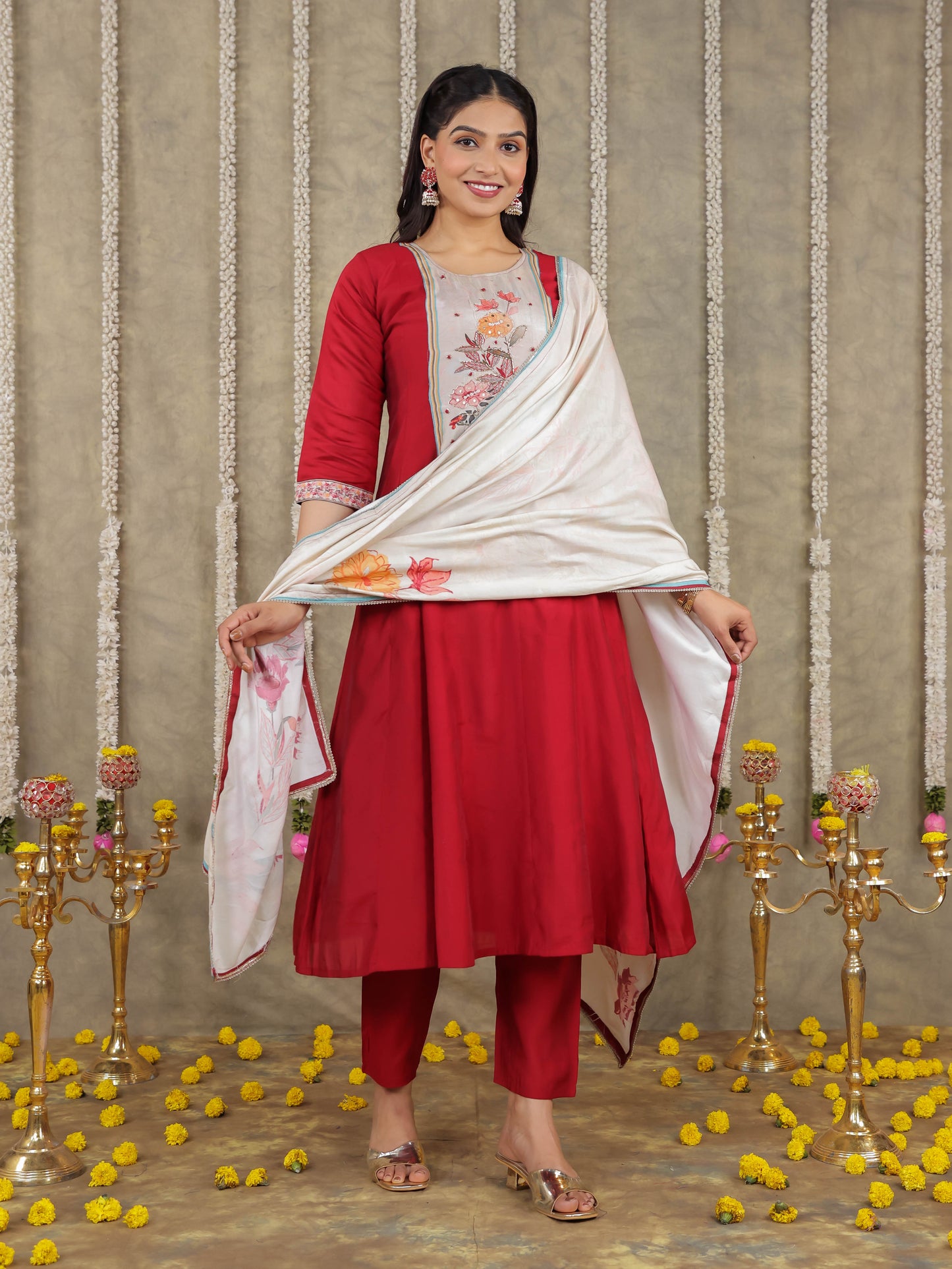 Chanderi Solid Maroon Kurta