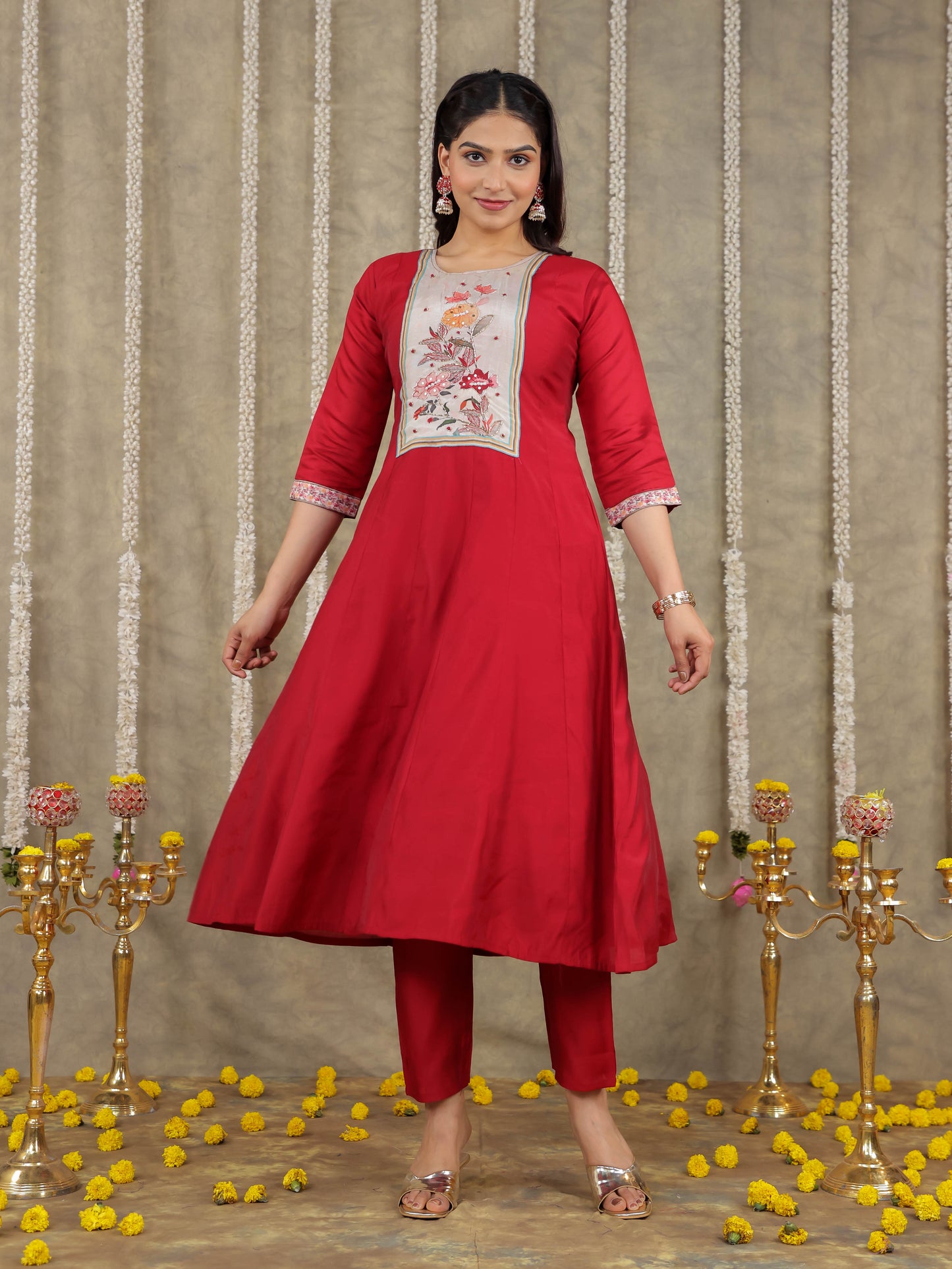 Chanderi Solid Maroon Kurta