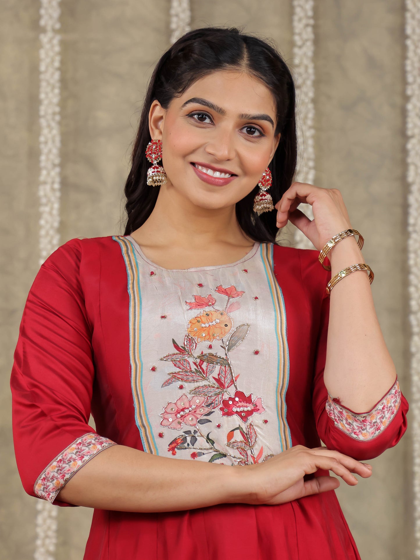 Chanderi Solid Maroon Kurta