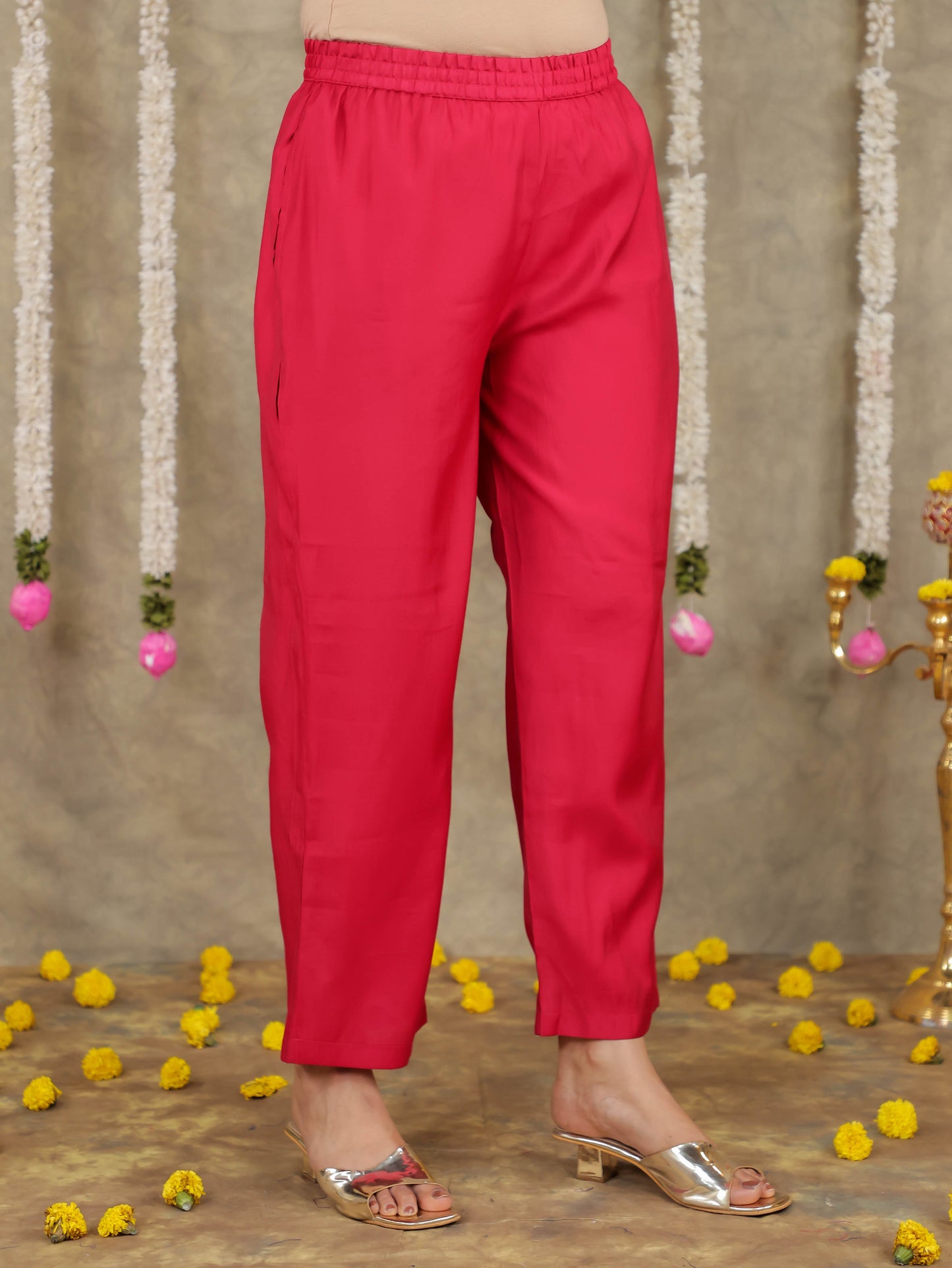 Embroidered Romen silk Solid Pink Kurta