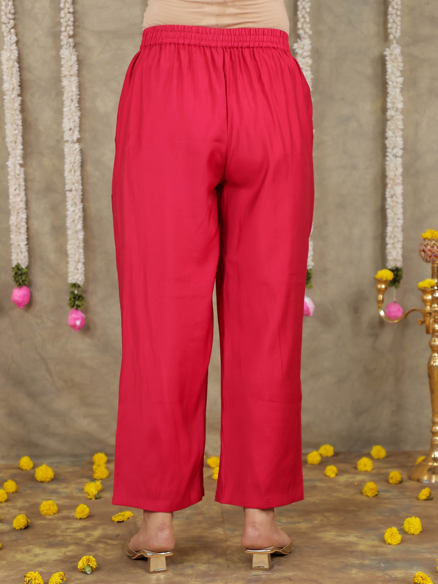 Embroidered Romen silk Solid Pink Kurta