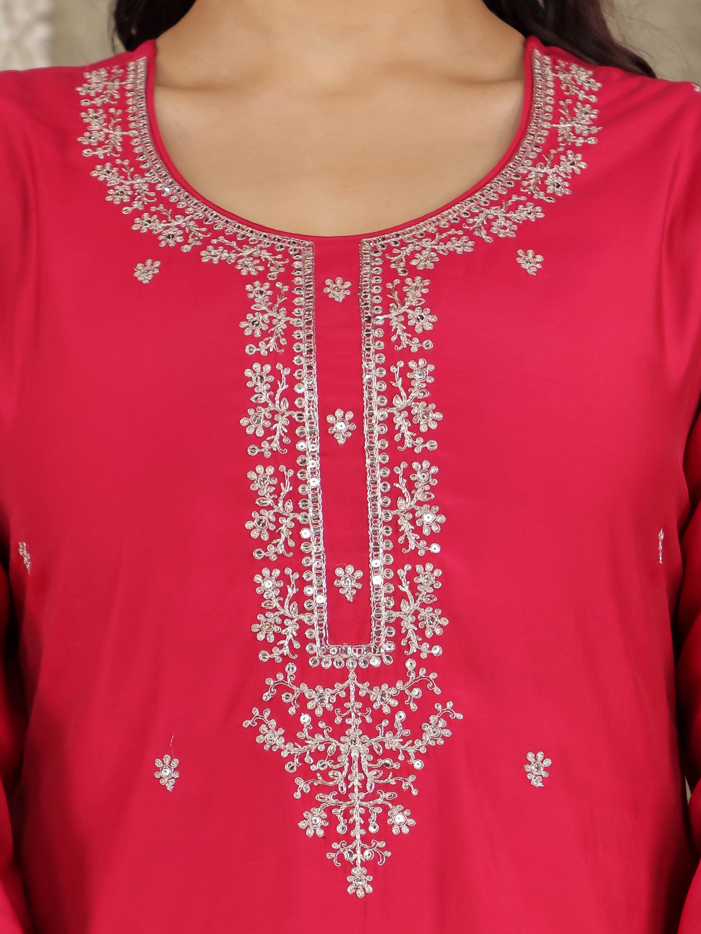 Embroidered Romen silk Solid Pink Kurta