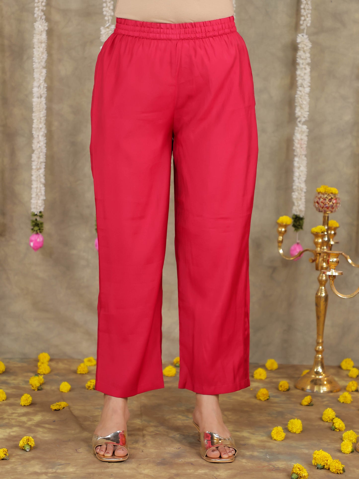 Embroidered Romen silk Solid Pink Kurta