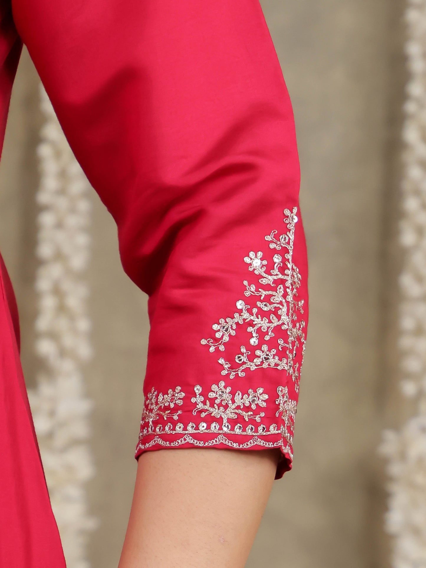 Embroidered Romen silk Solid Pink Kurta