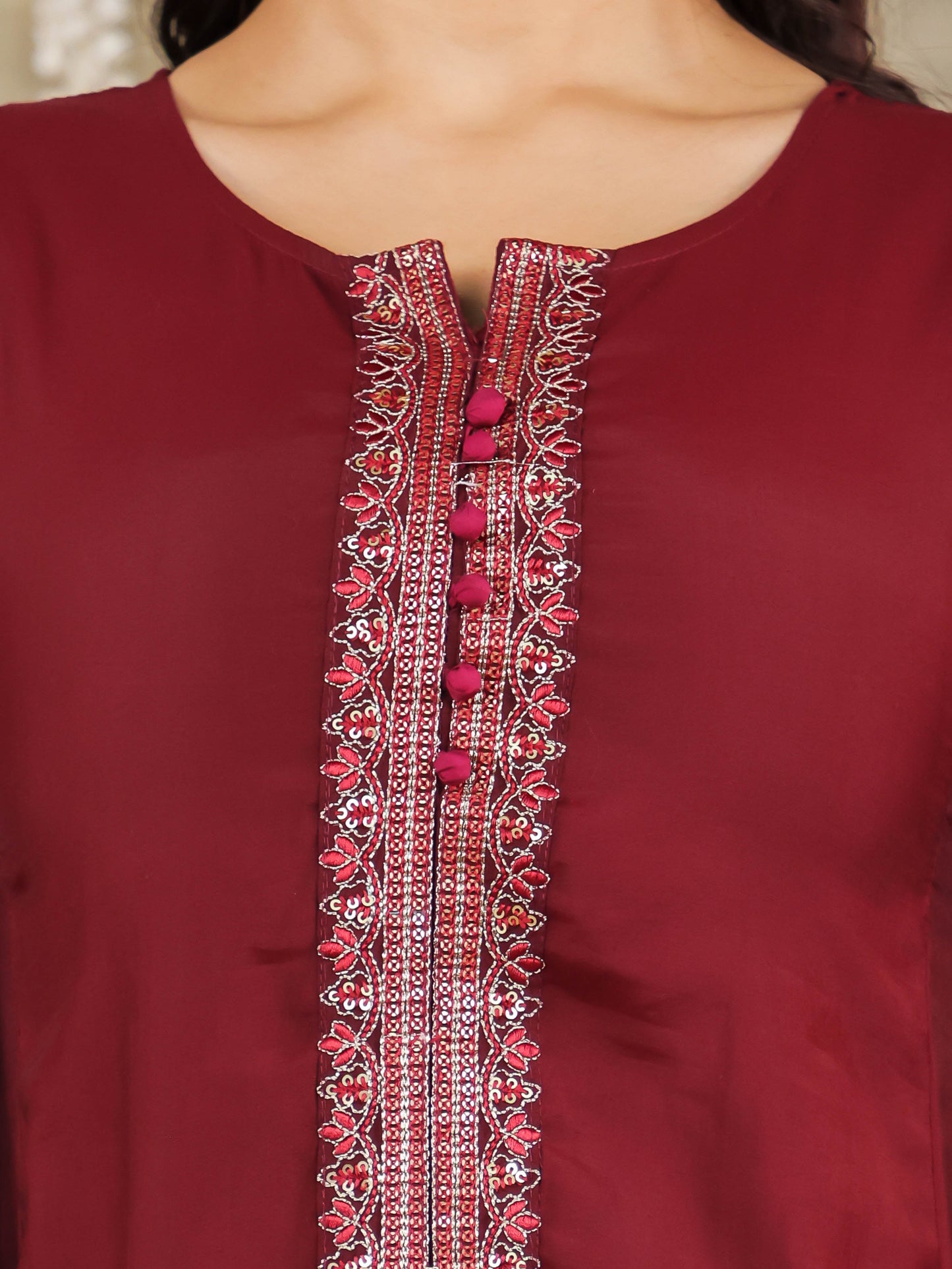 Embroidered Romen silk Solid Maroon Kurta