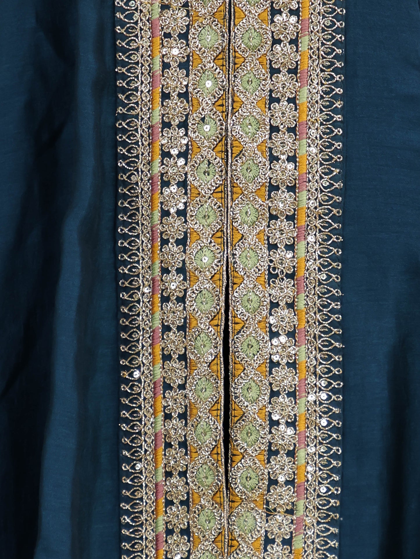 Embroidered Georgette Solid Teal Kurta