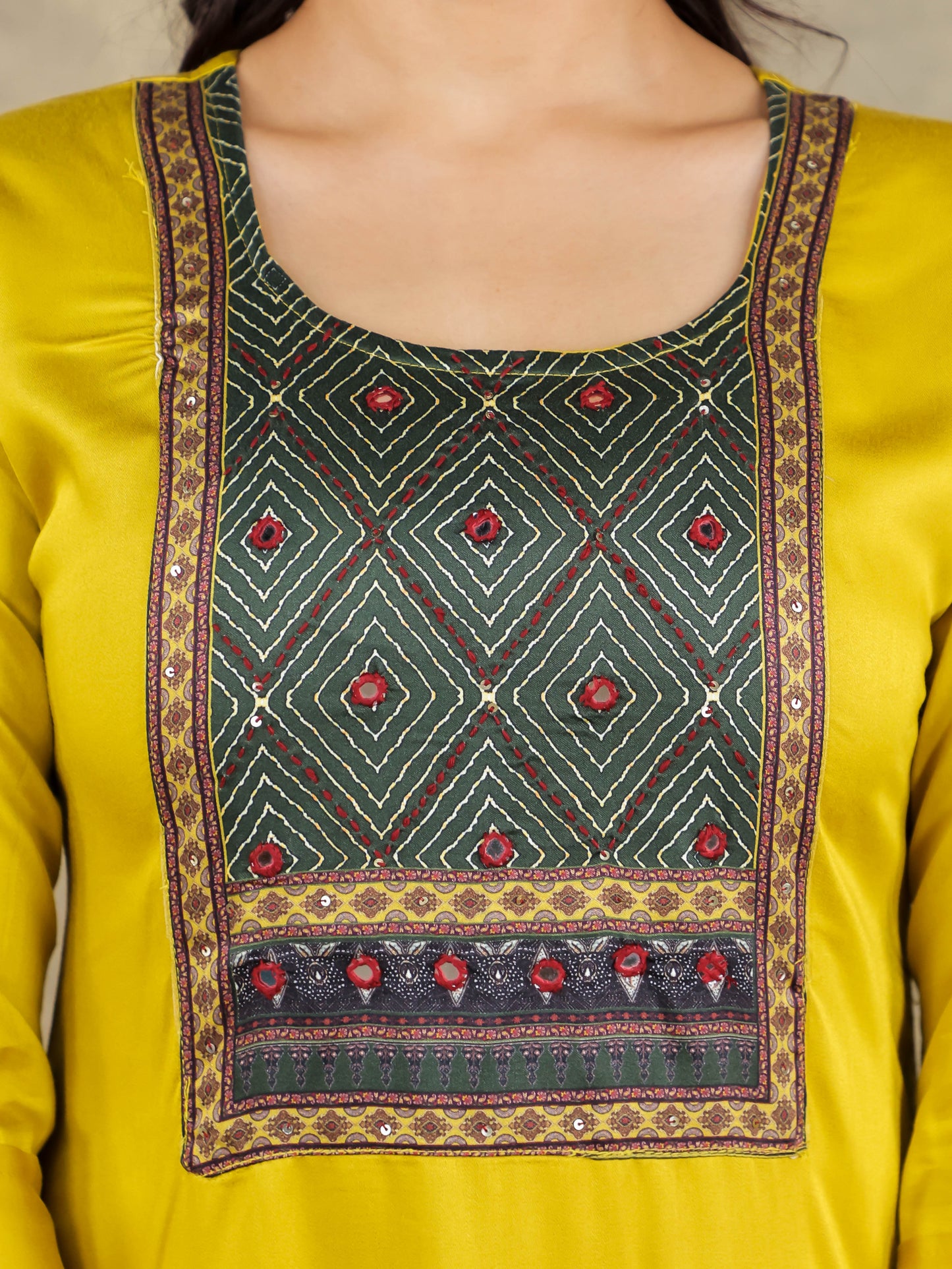 Embroidered Romen silk Solid Yellow Kurta