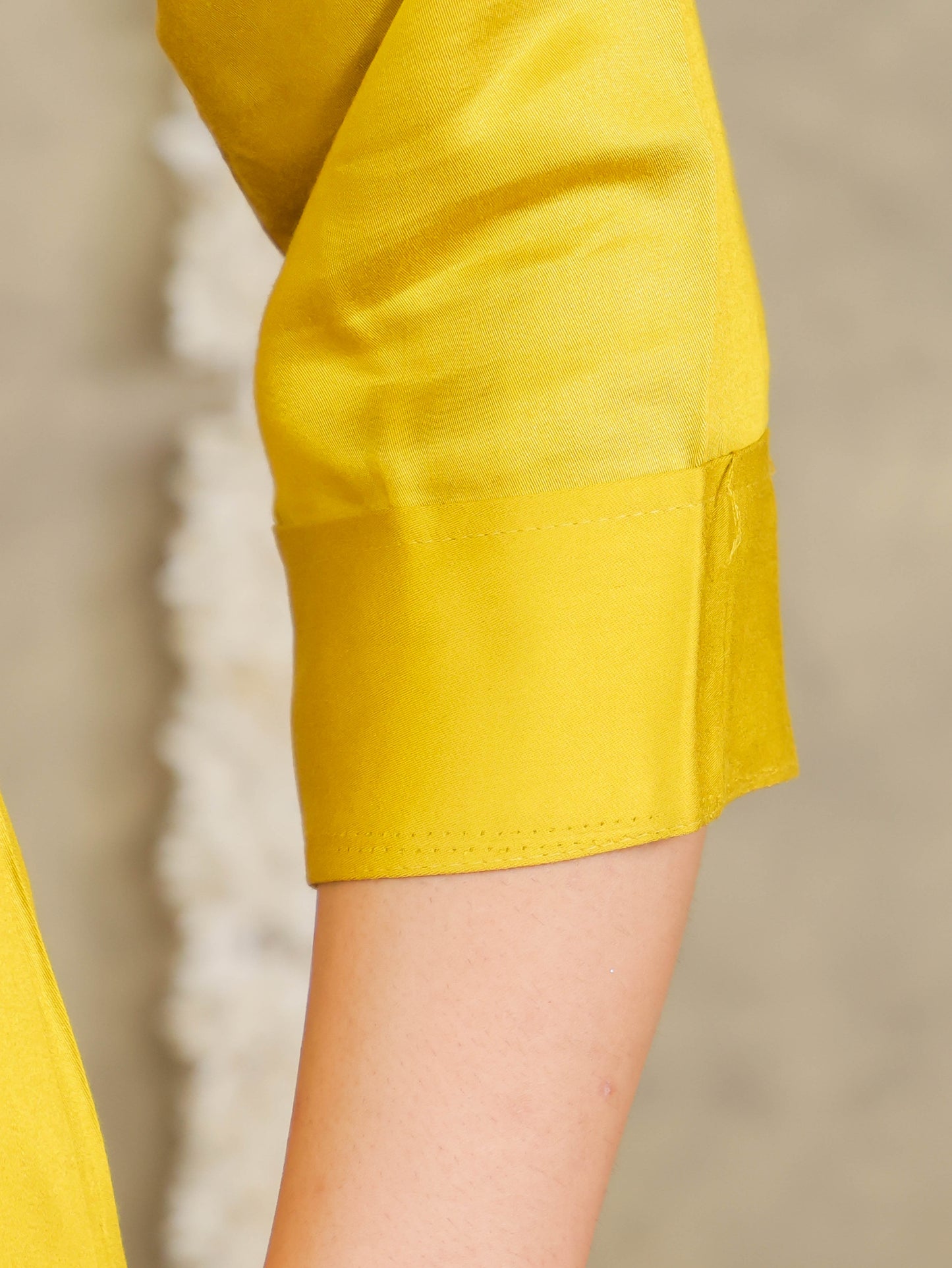 Embroidered Romen silk Solid Yellow Kurta