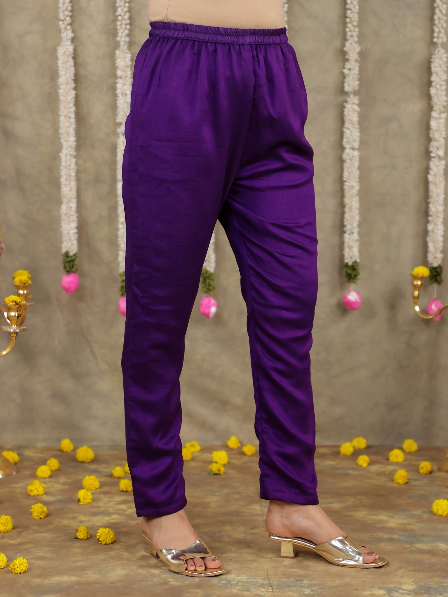 Embroidered Self Design Georgette Solid Purple Kurta