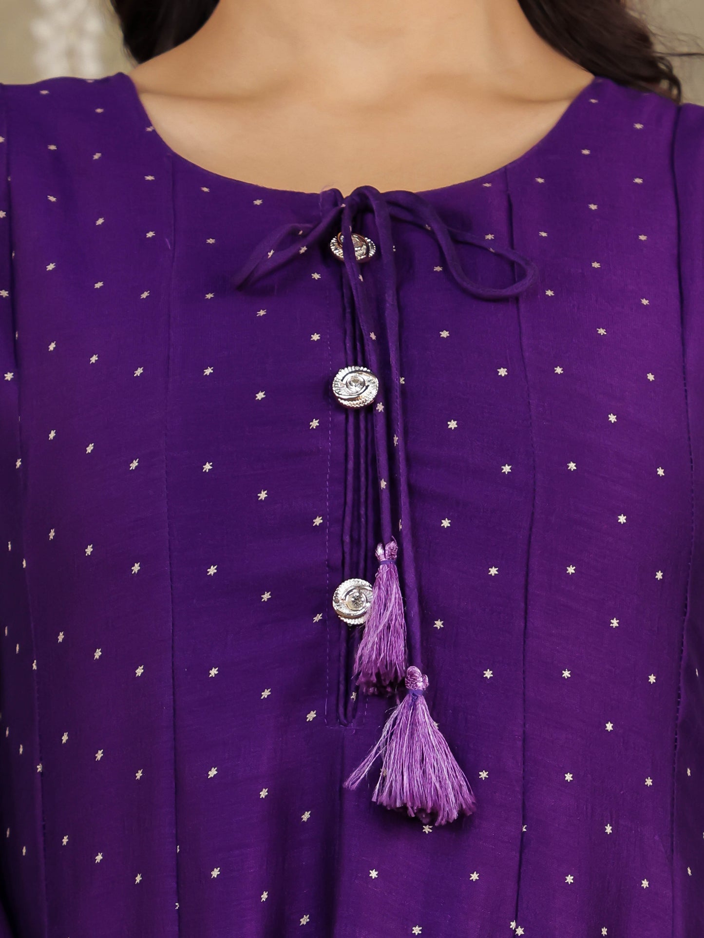 Embroidered Self Design Georgette Solid Purple Kurta