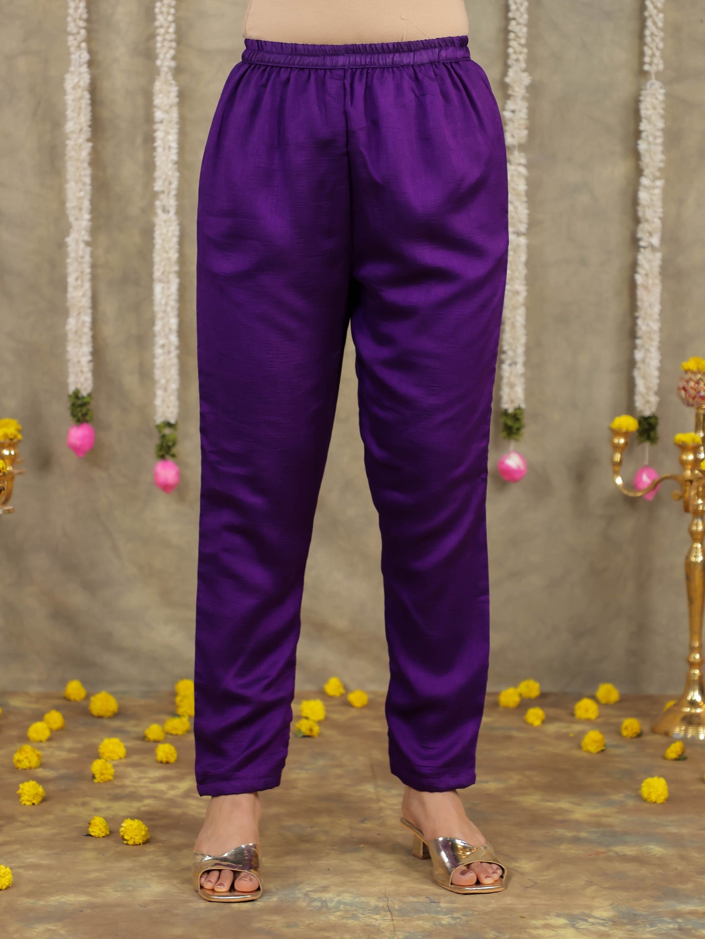 Embroidered Self Design Georgette Solid Purple Kurta