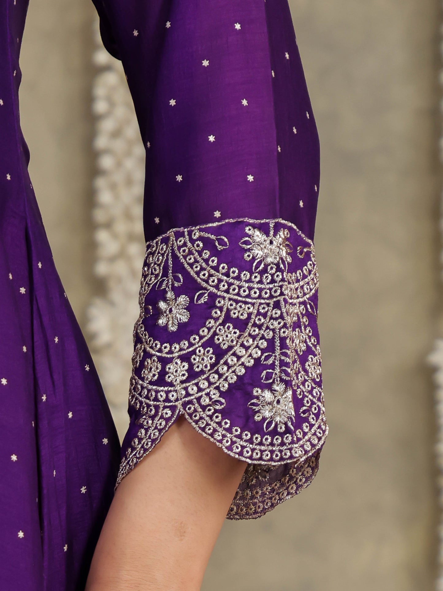 Embroidered Self Design Georgette Solid Purple Kurta
