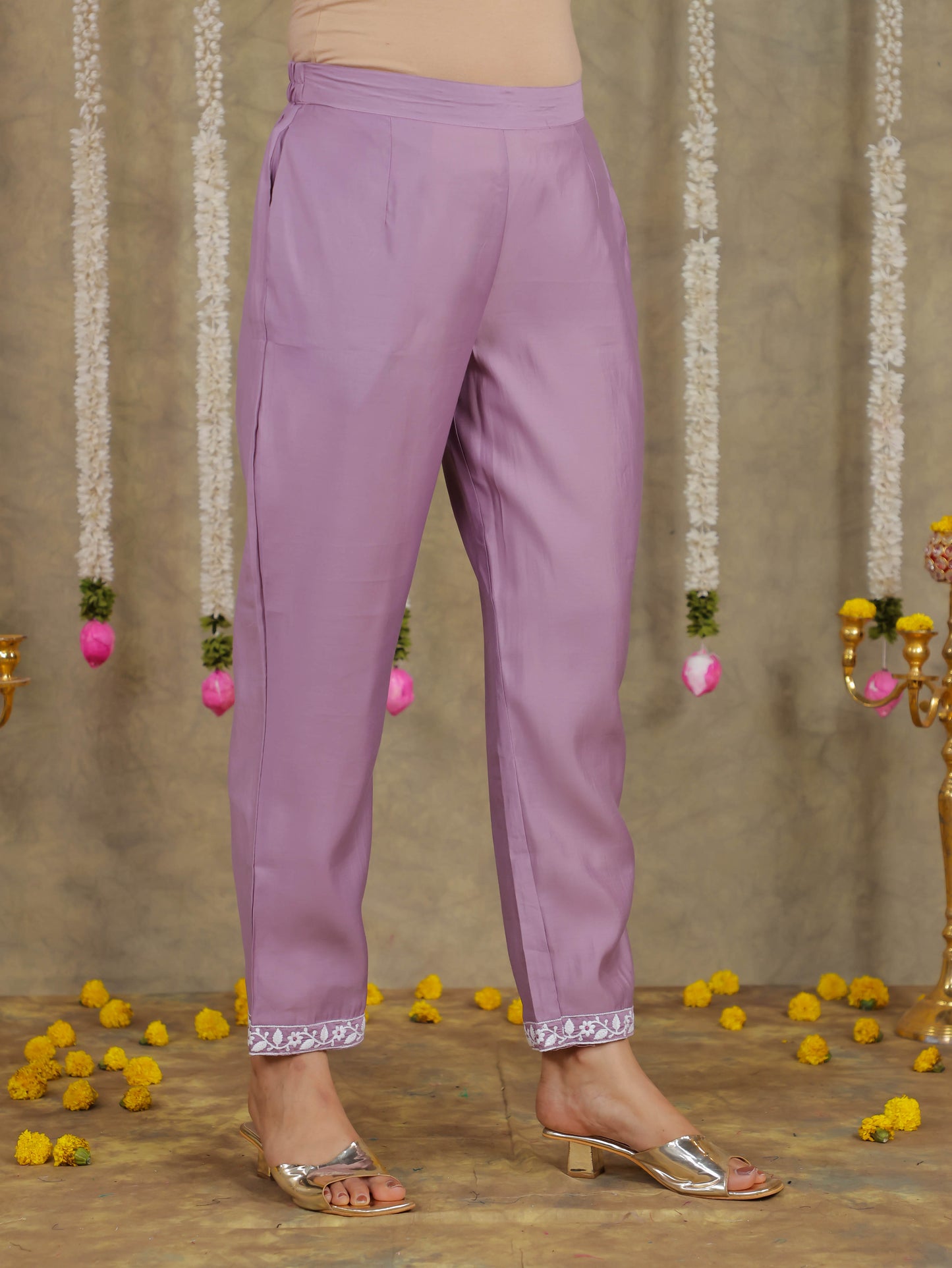 Embroidered Romen silk Solid Purple Kurta