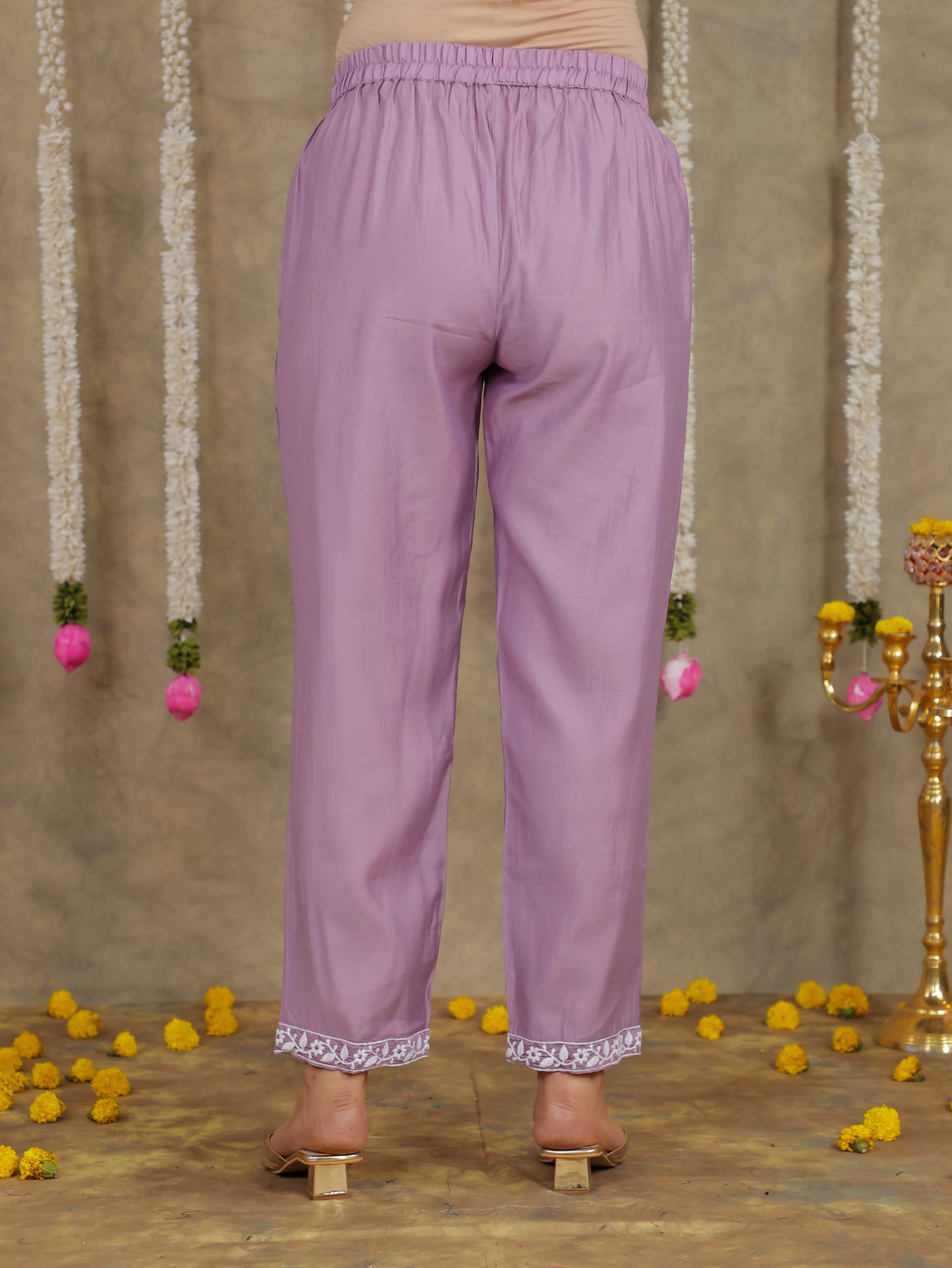 Embroidered Romen silk Solid Purple Kurta