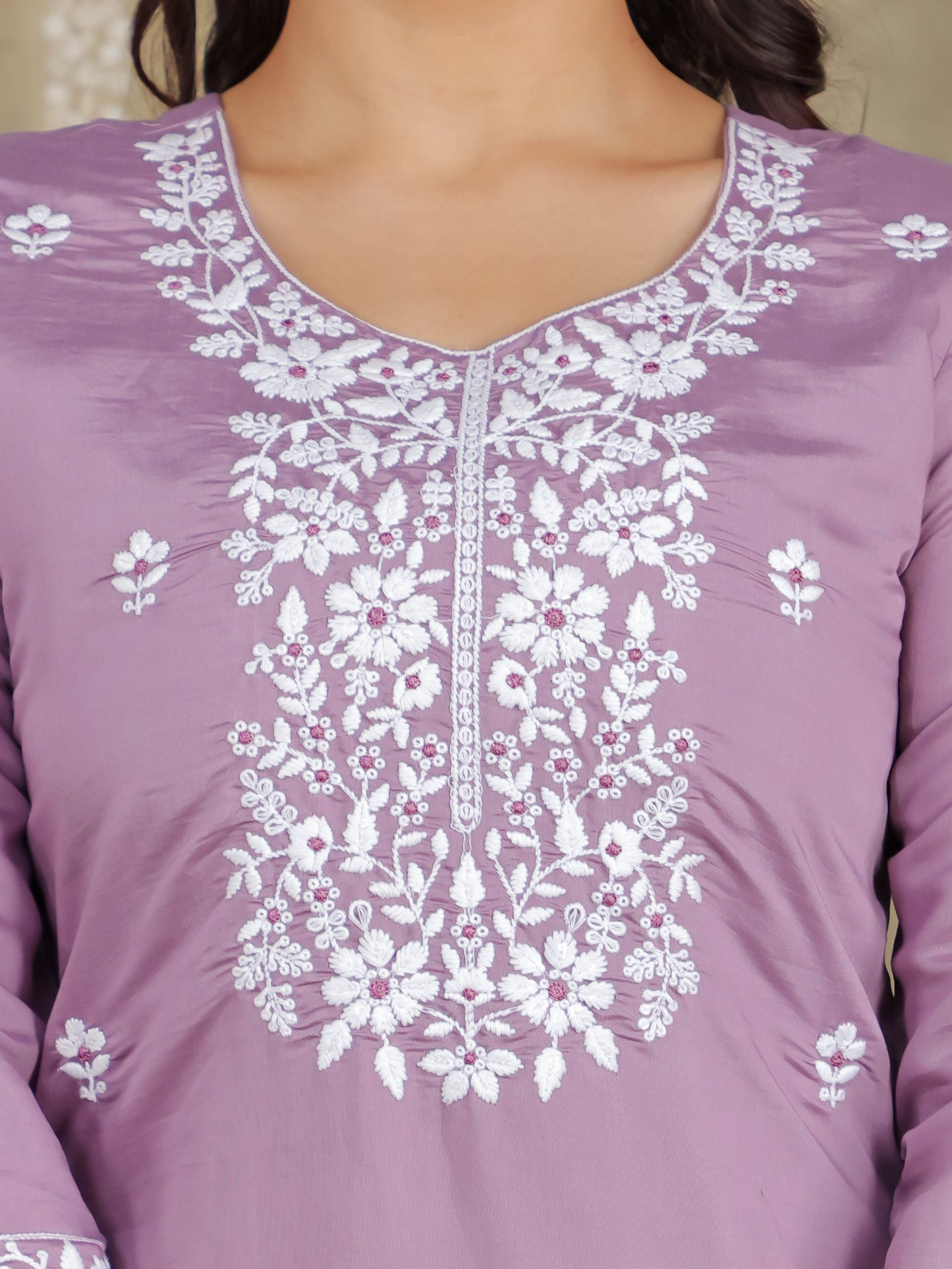 Embroidered Romen silk Solid Purple Kurta