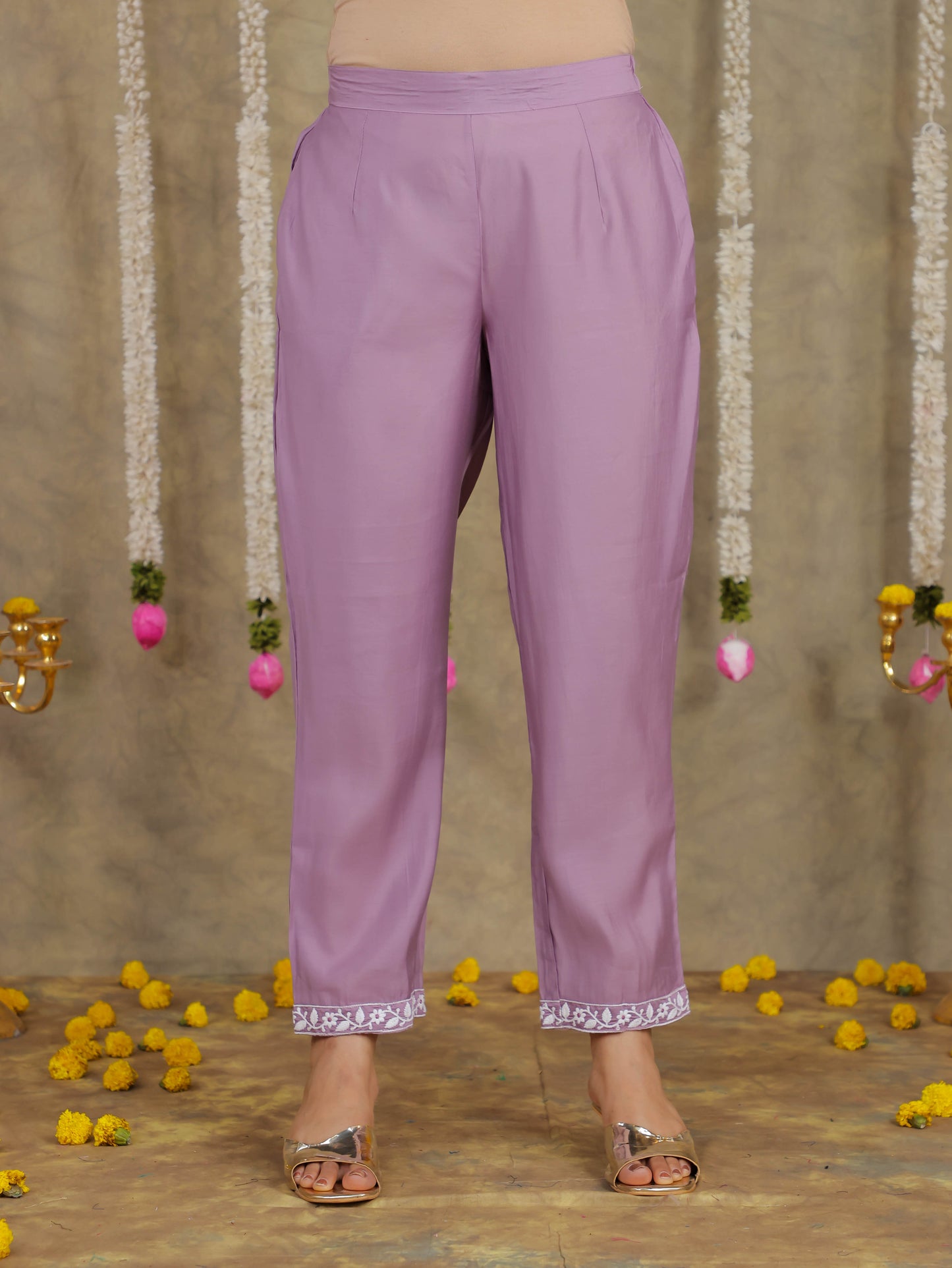 Embroidered Romen silk Solid Purple Kurta