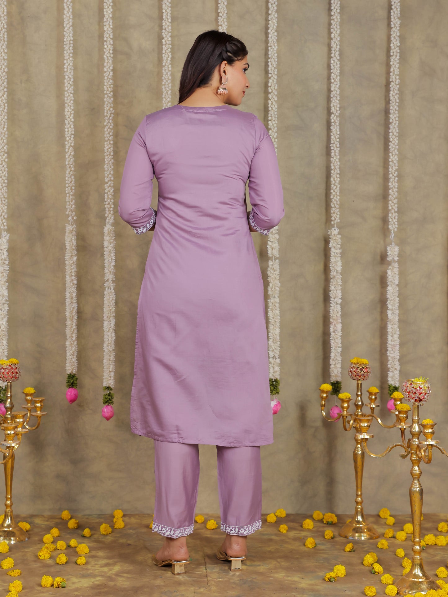 Embroidered Romen silk Solid Purple Kurta