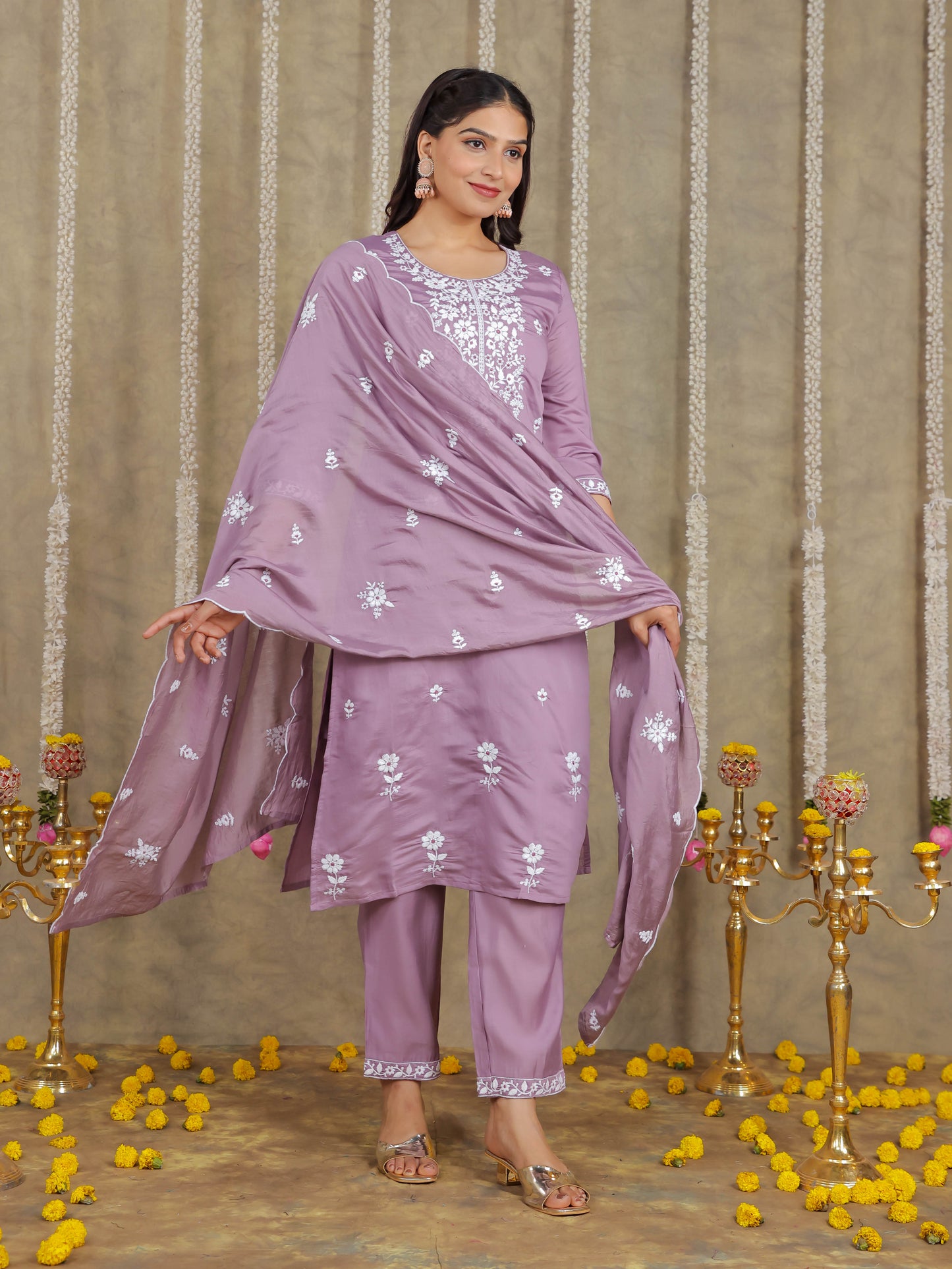 Embroidered Romen silk Solid Purple Kurta