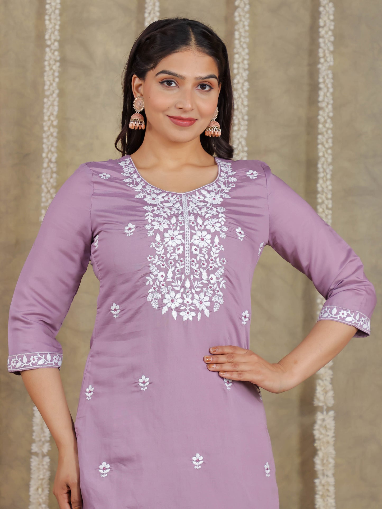 Embroidered Romen silk Solid Purple Kurta