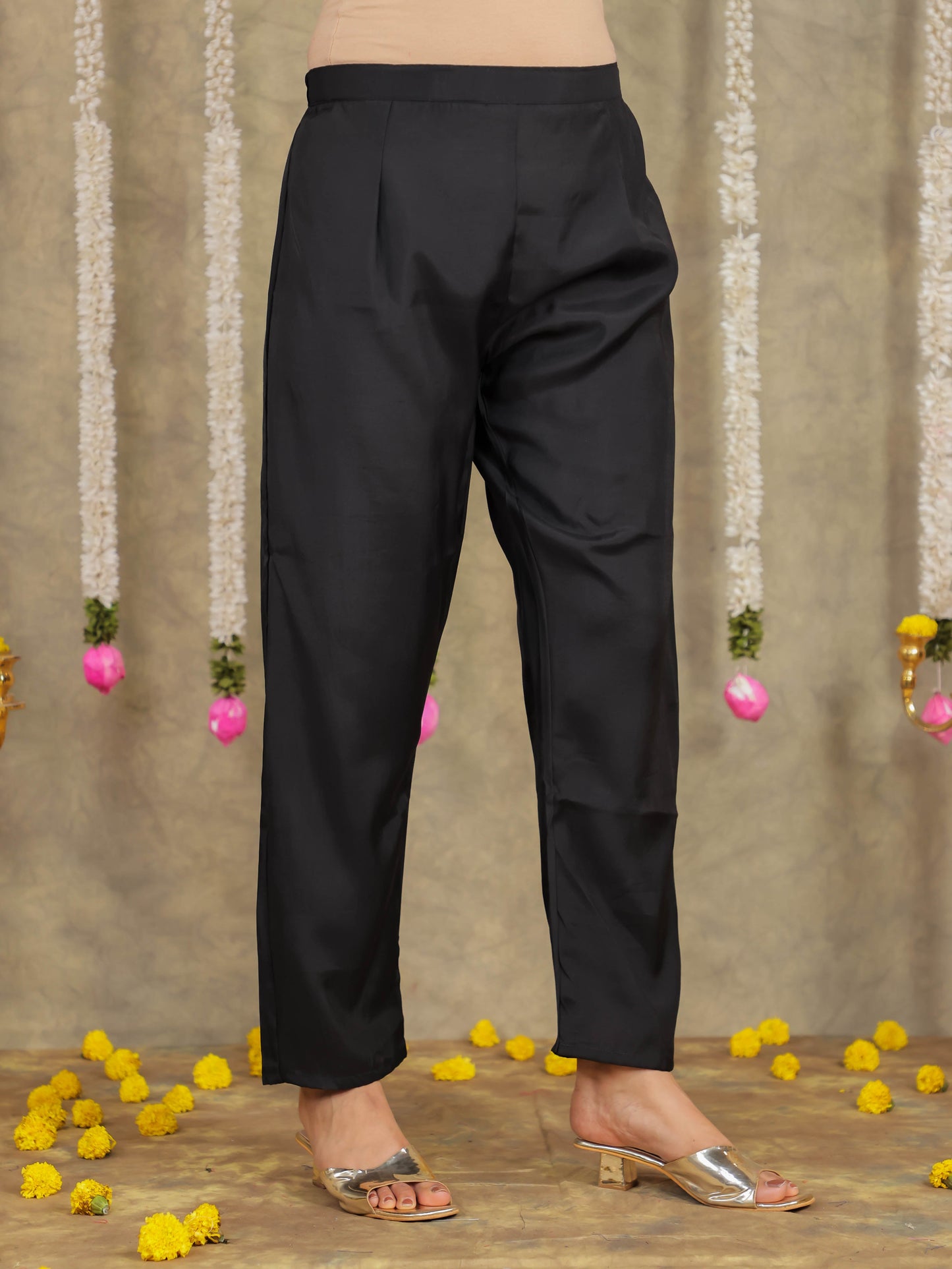 Embroidered Romen silk Solid Black Kurta