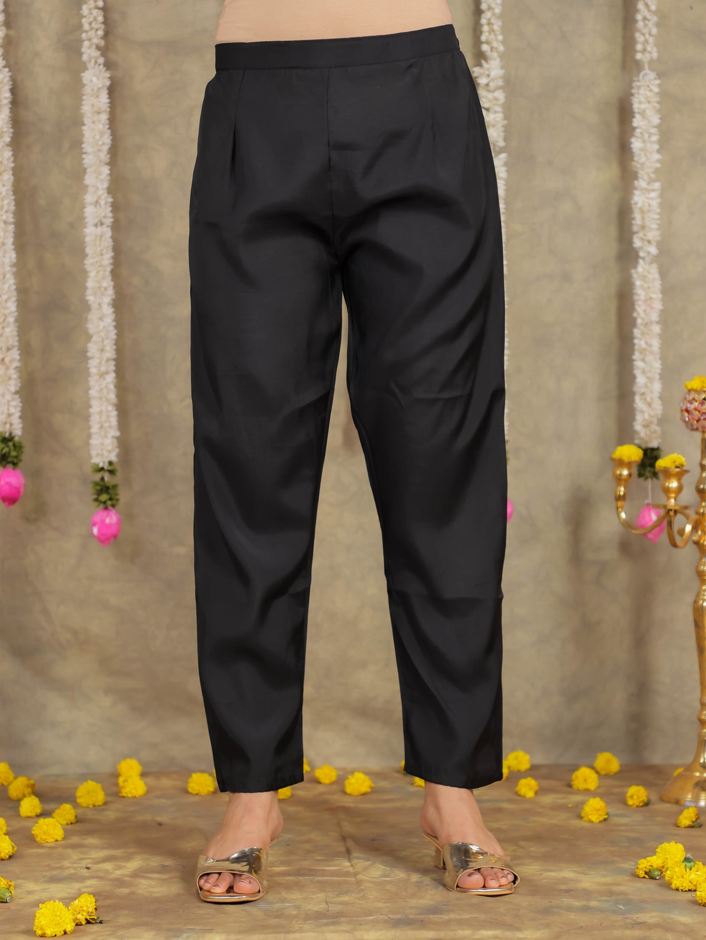 Embroidered Romen silk Solid Black Kurta