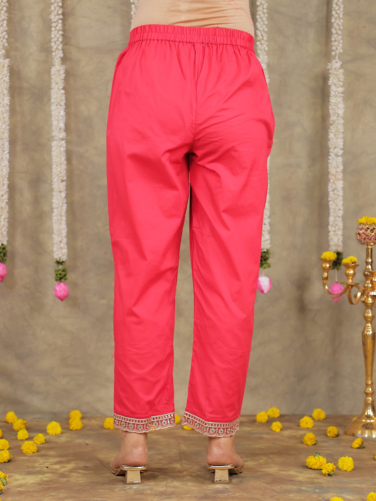 Embroidered Romen silk Floral Pink Kurta