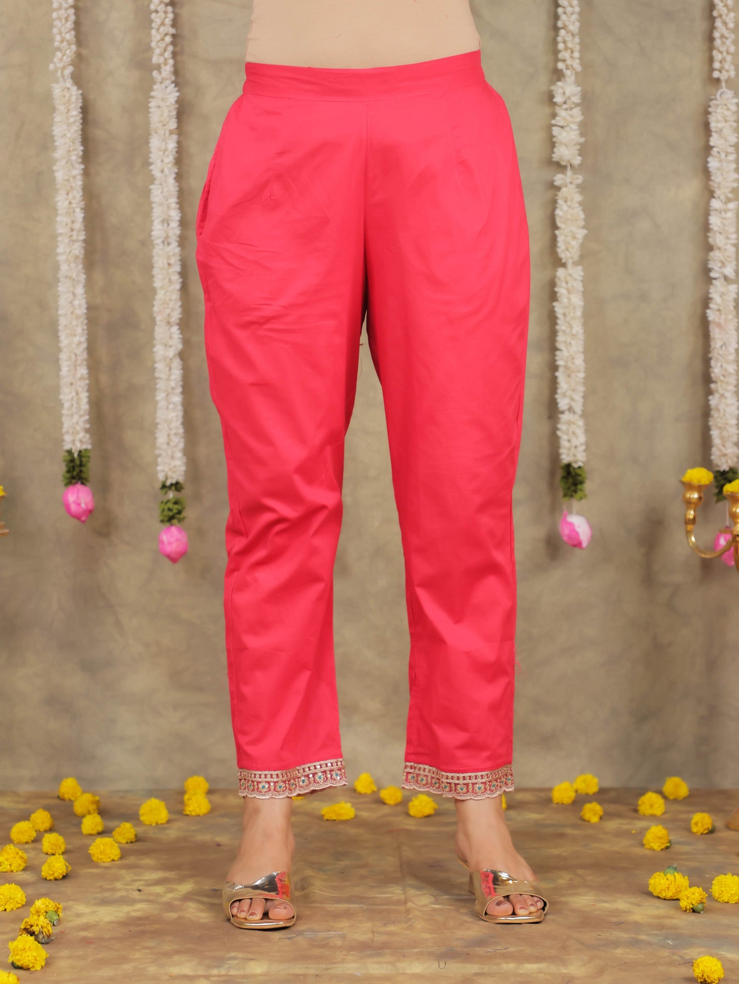 Embroidered Romen silk Floral Pink Kurta