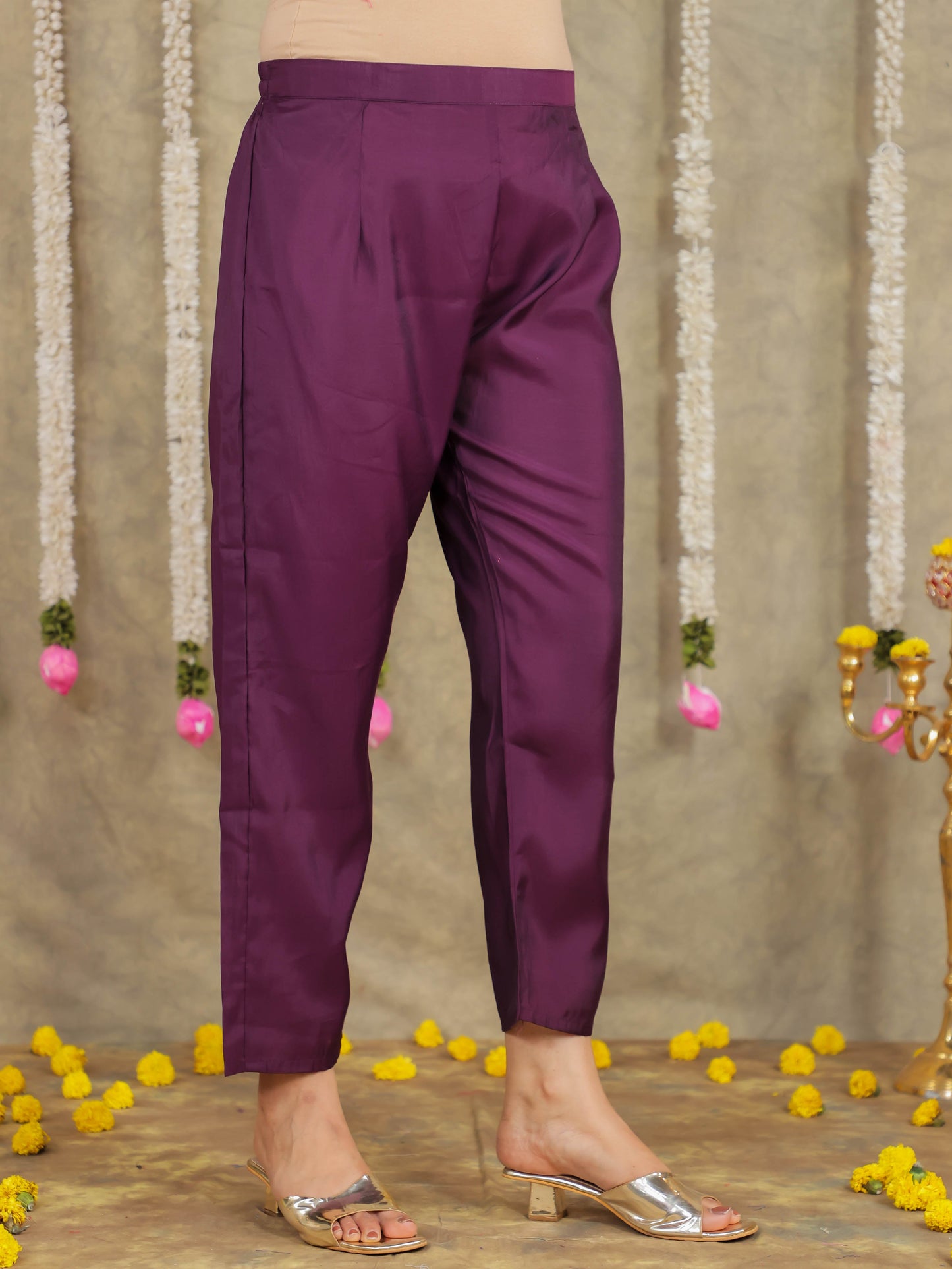 Embroidered Romen silk Solid Purple Kurta