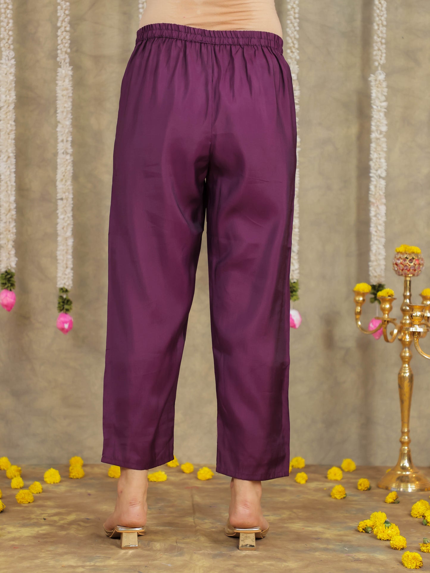 Embroidered Romen silk Solid Purple Kurta