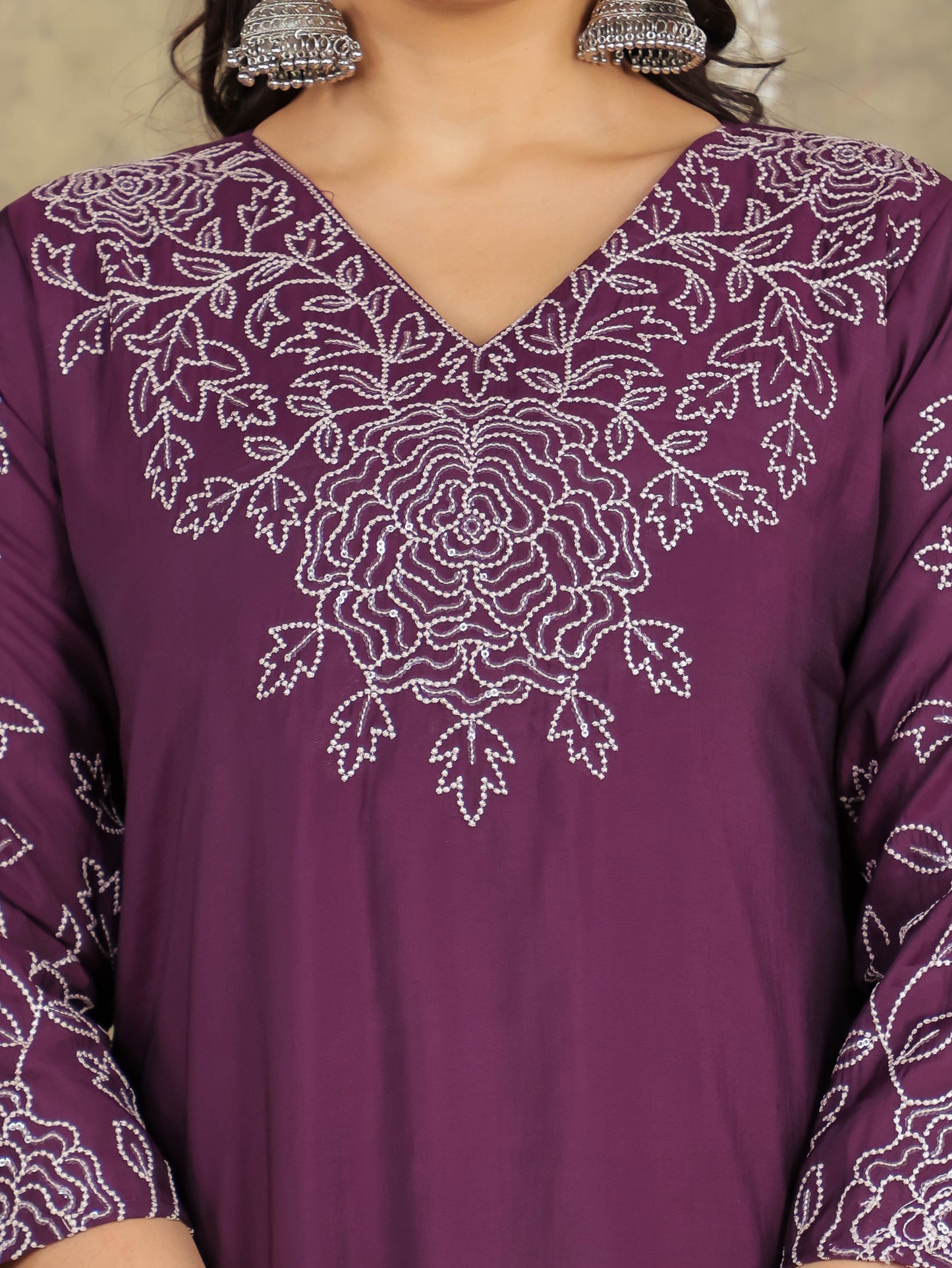 Embroidered Romen silk Solid Purple Kurta