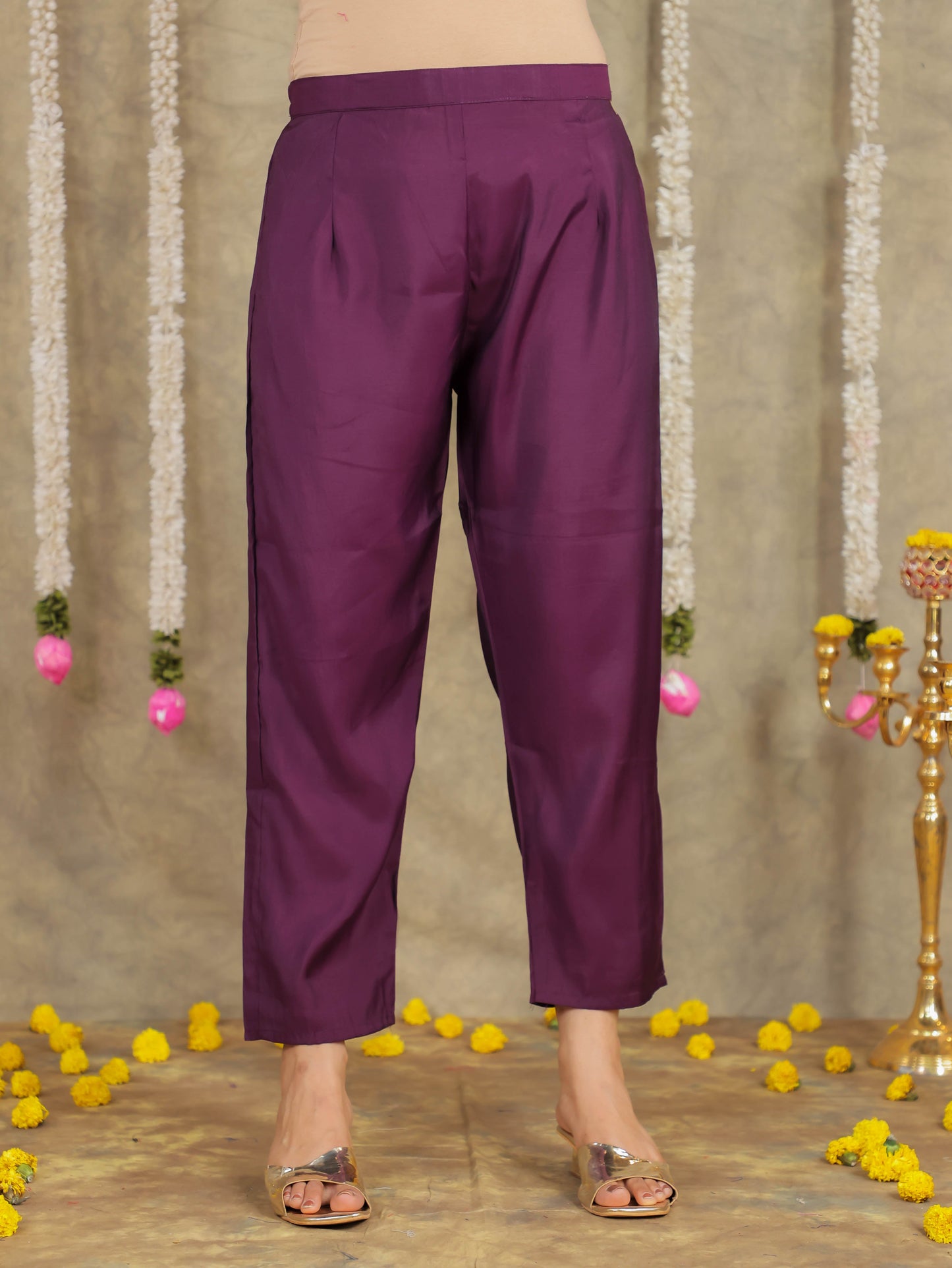 Embroidered Romen silk Solid Purple Kurta