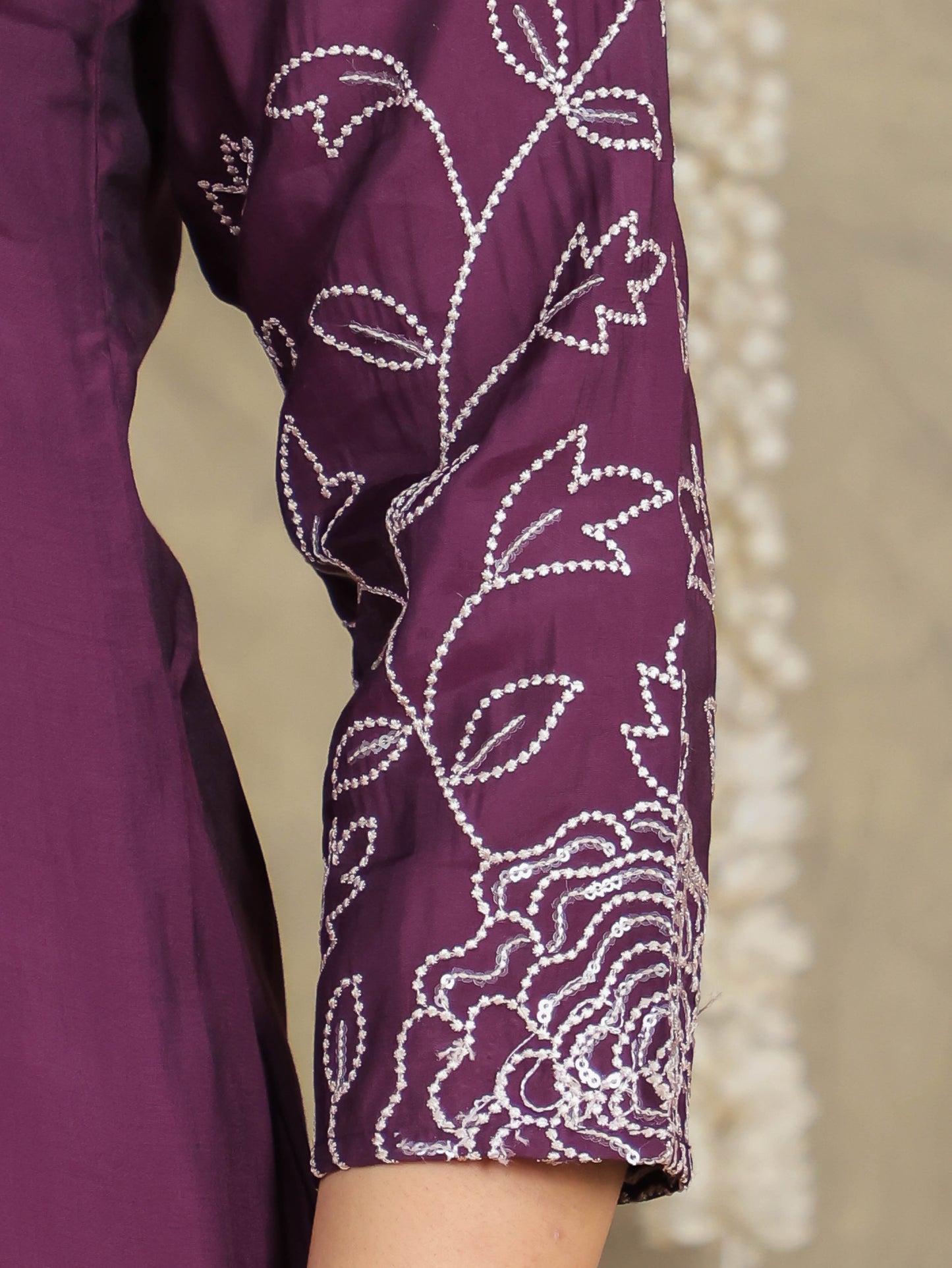 Embroidered Romen silk Solid Purple Kurta