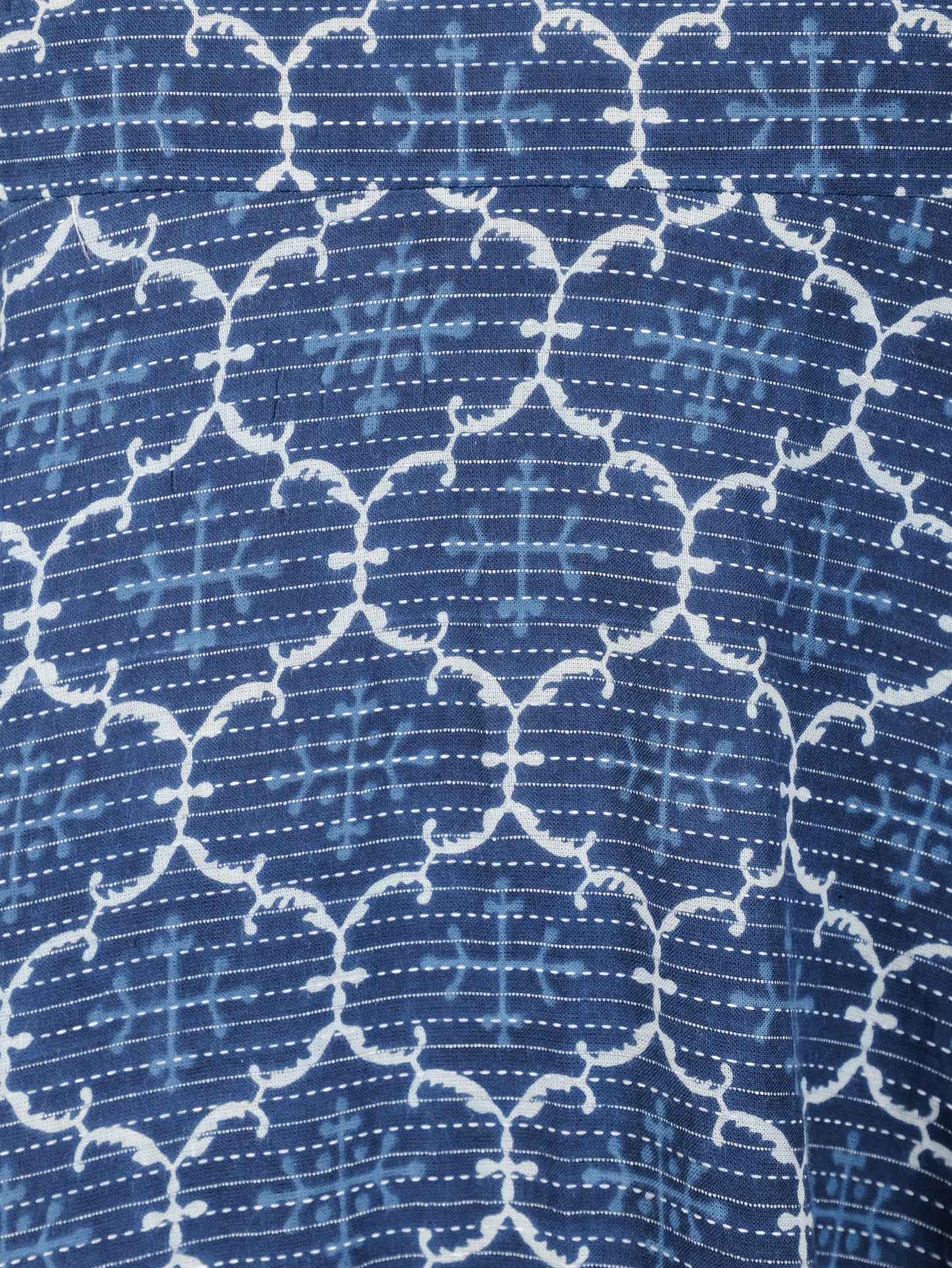 Kantha Cotton Geometric Flared Blue Kurta