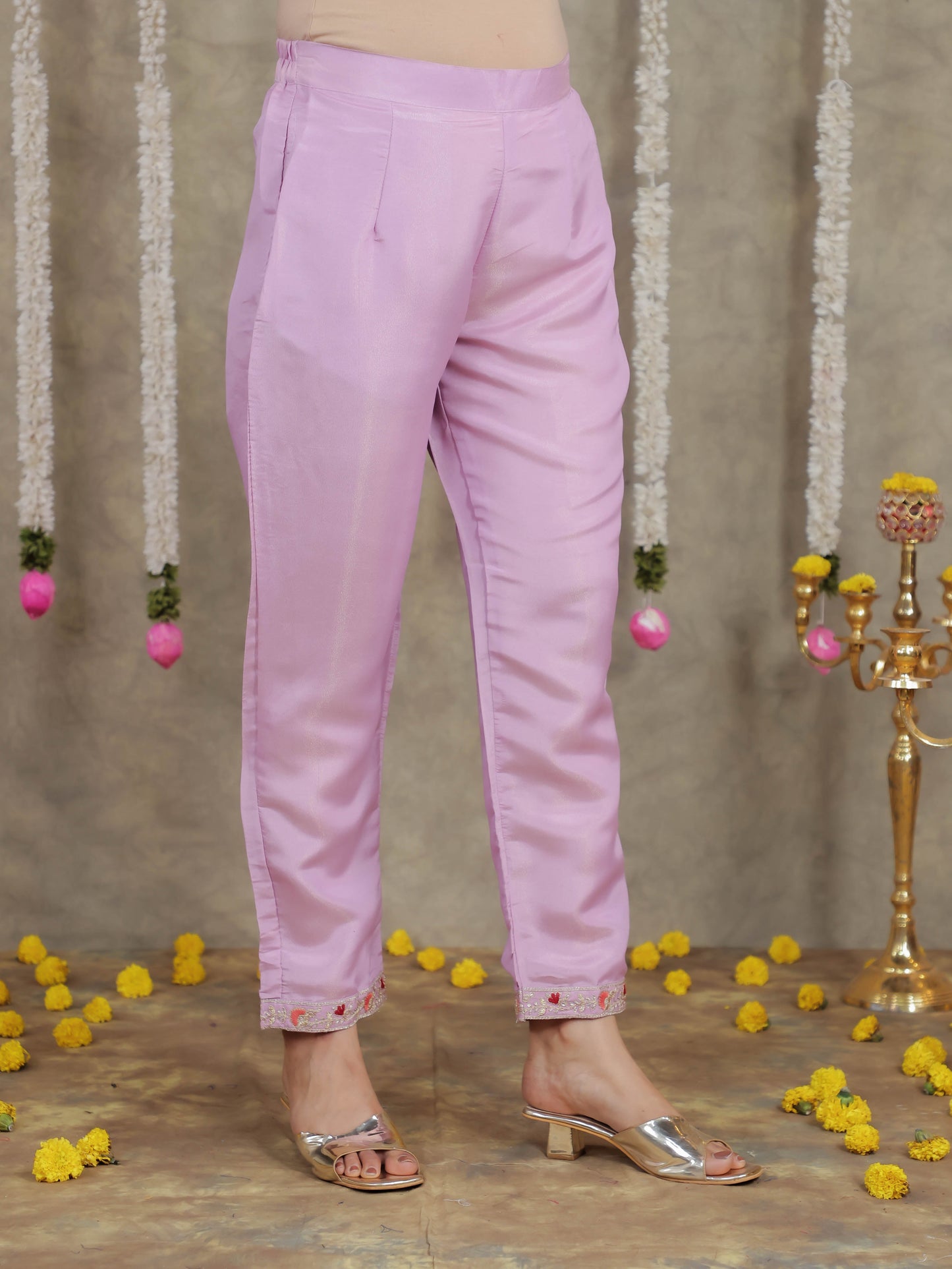 Embroidered Romen silk Solid Lavender Kurta