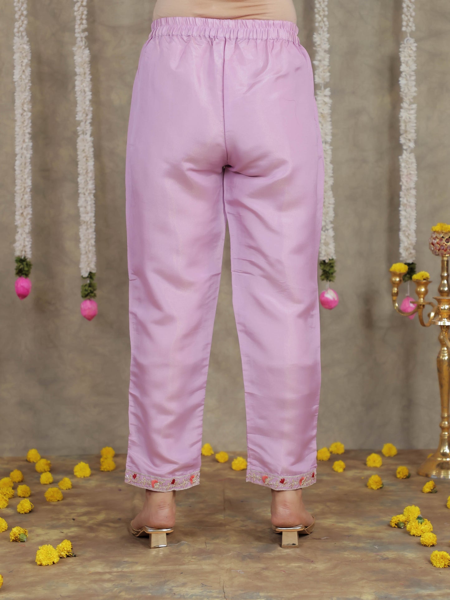 Embroidered Romen silk Solid Lavender Kurta