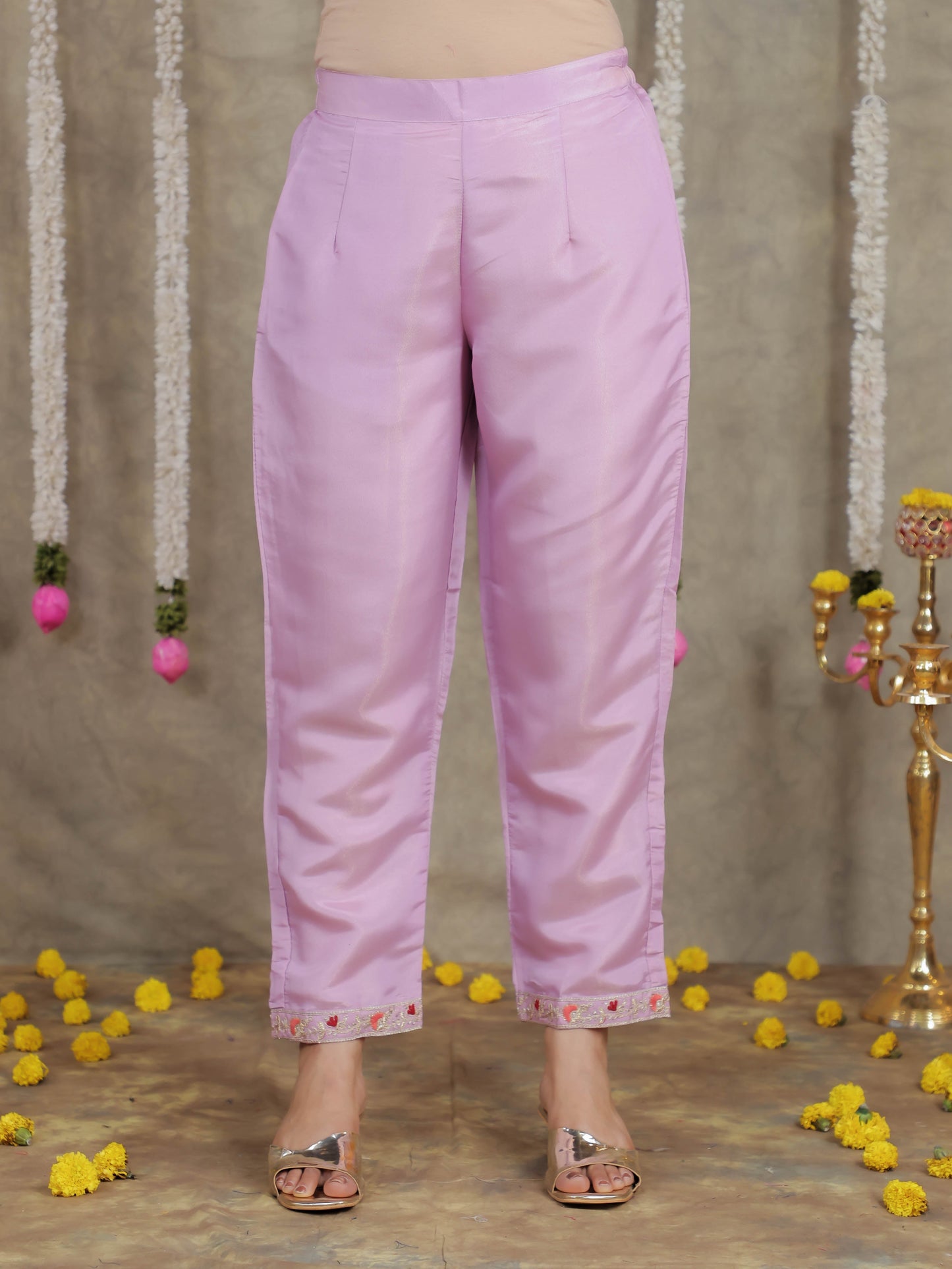 Embroidered Romen silk Solid Lavender Kurta